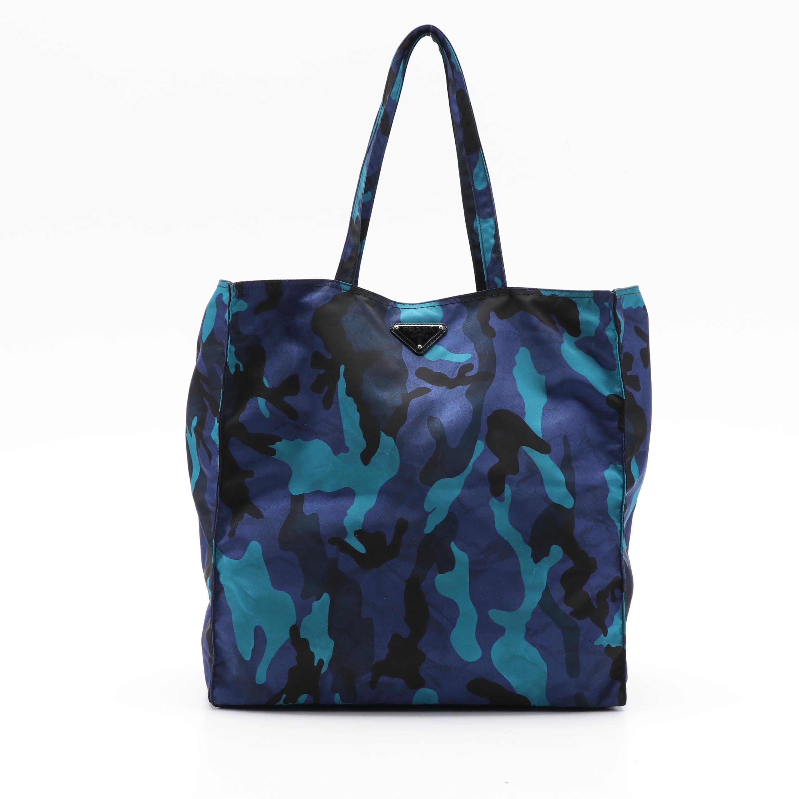 Prada Tote Bag in Blue and Black Camouflage Print Nylon