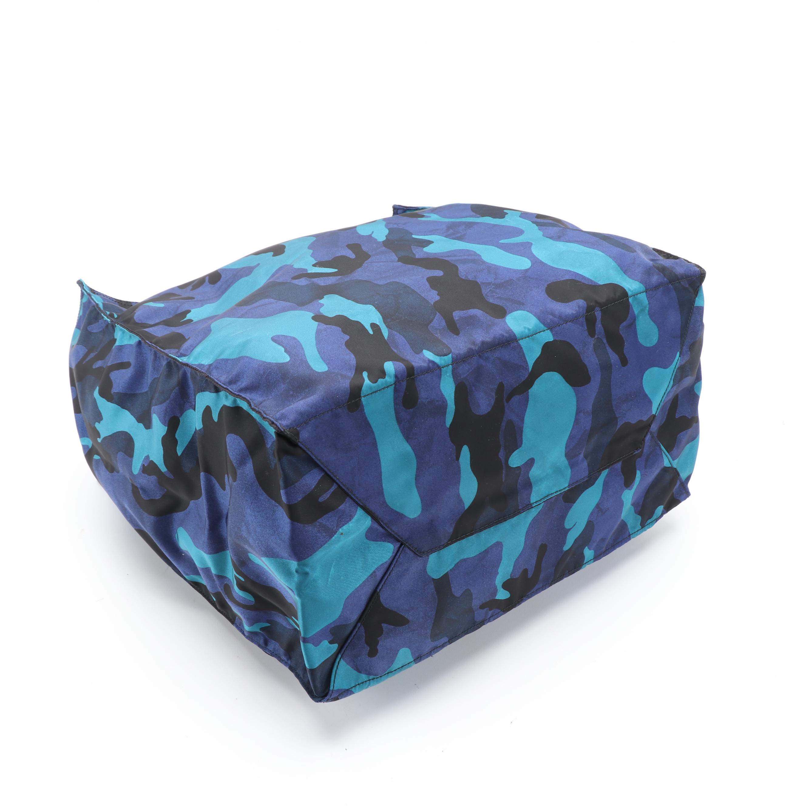 Prada Tote Bag in Blue and Black Camouflage Print Nylon