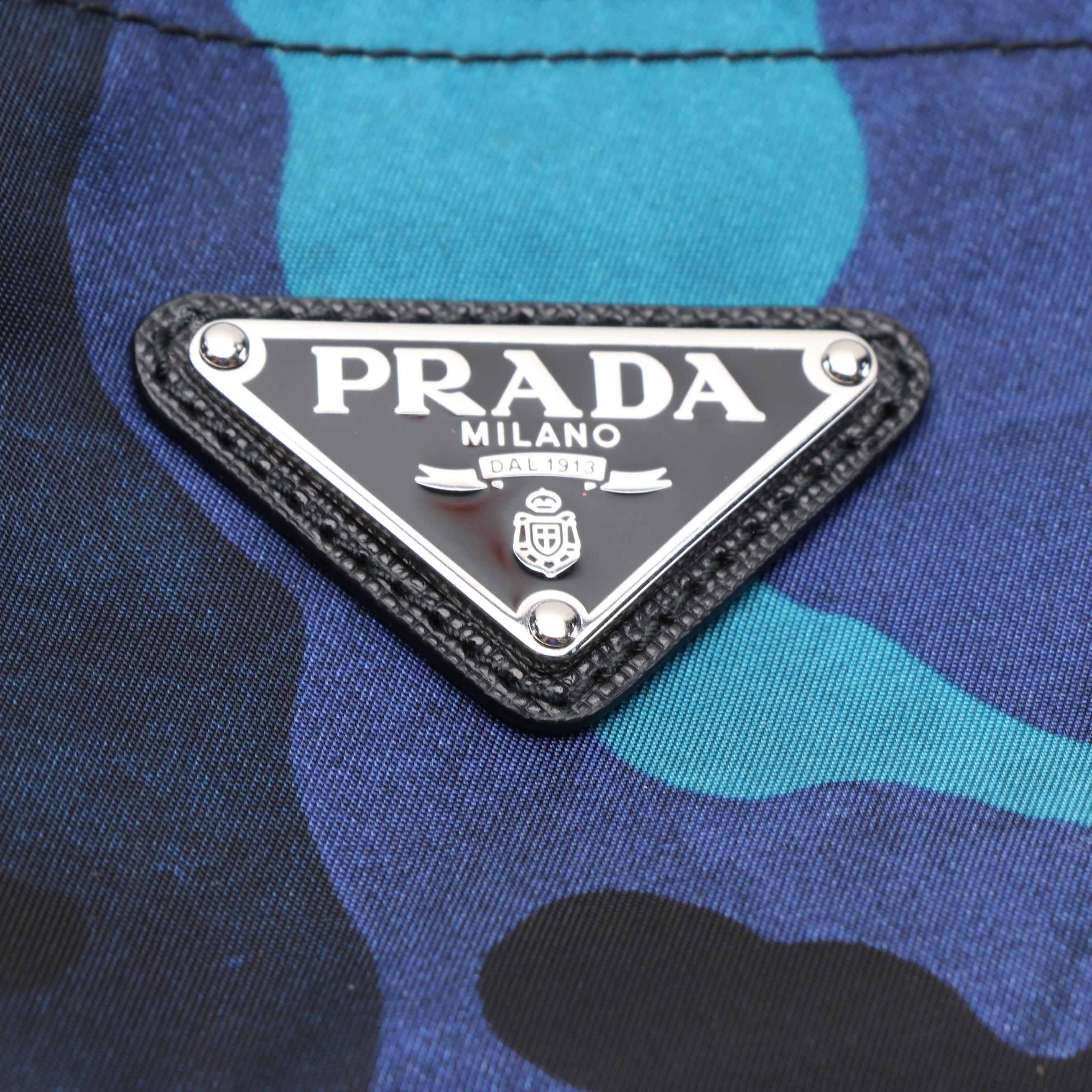Prada Tote Bag in Blue and Black Camouflage Print Nylon