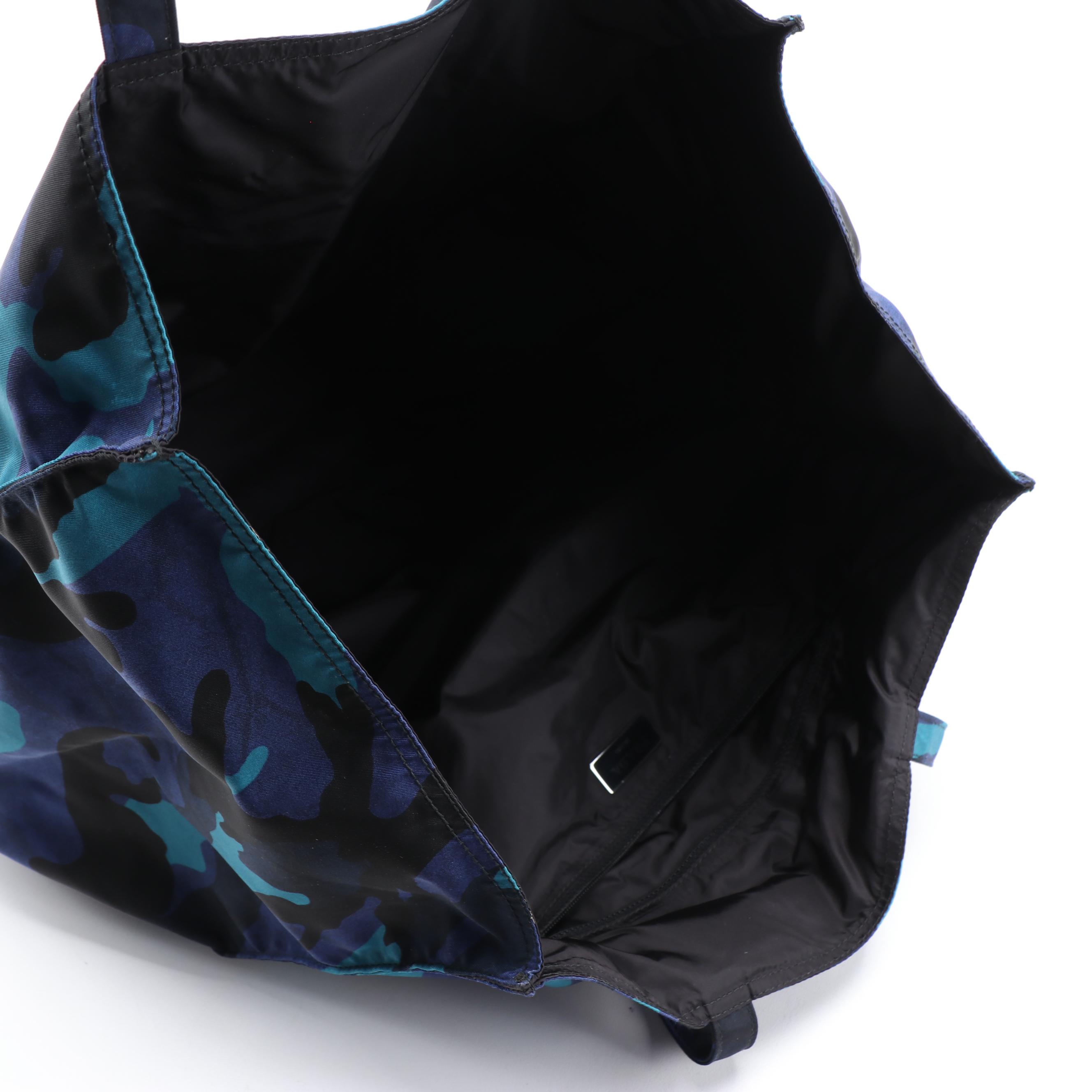 Prada Tote Bag in Blue and Black Camouflage Print Nylon