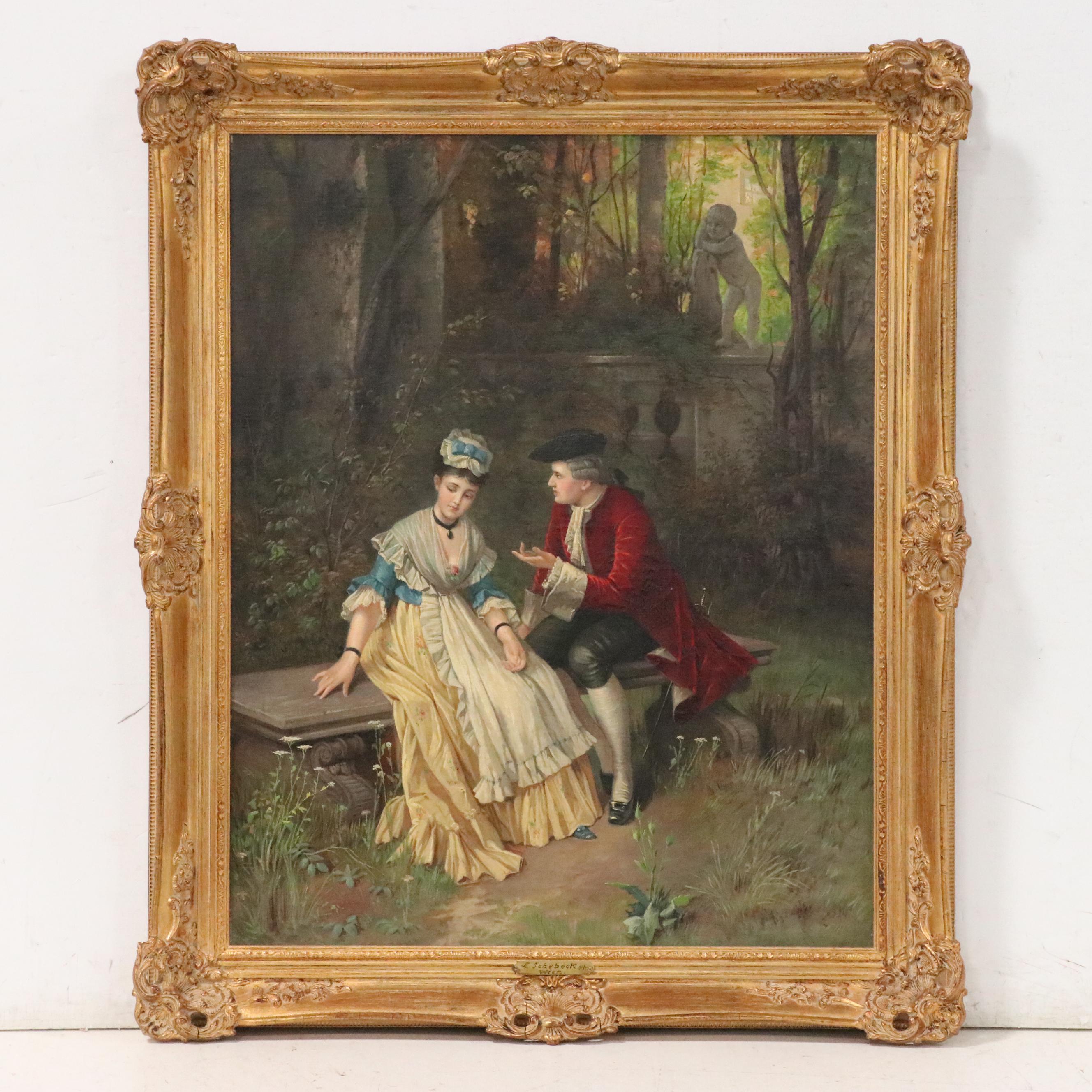 After Friedrich August von Kaulbach Oil Painting "Lovers in the Garden"