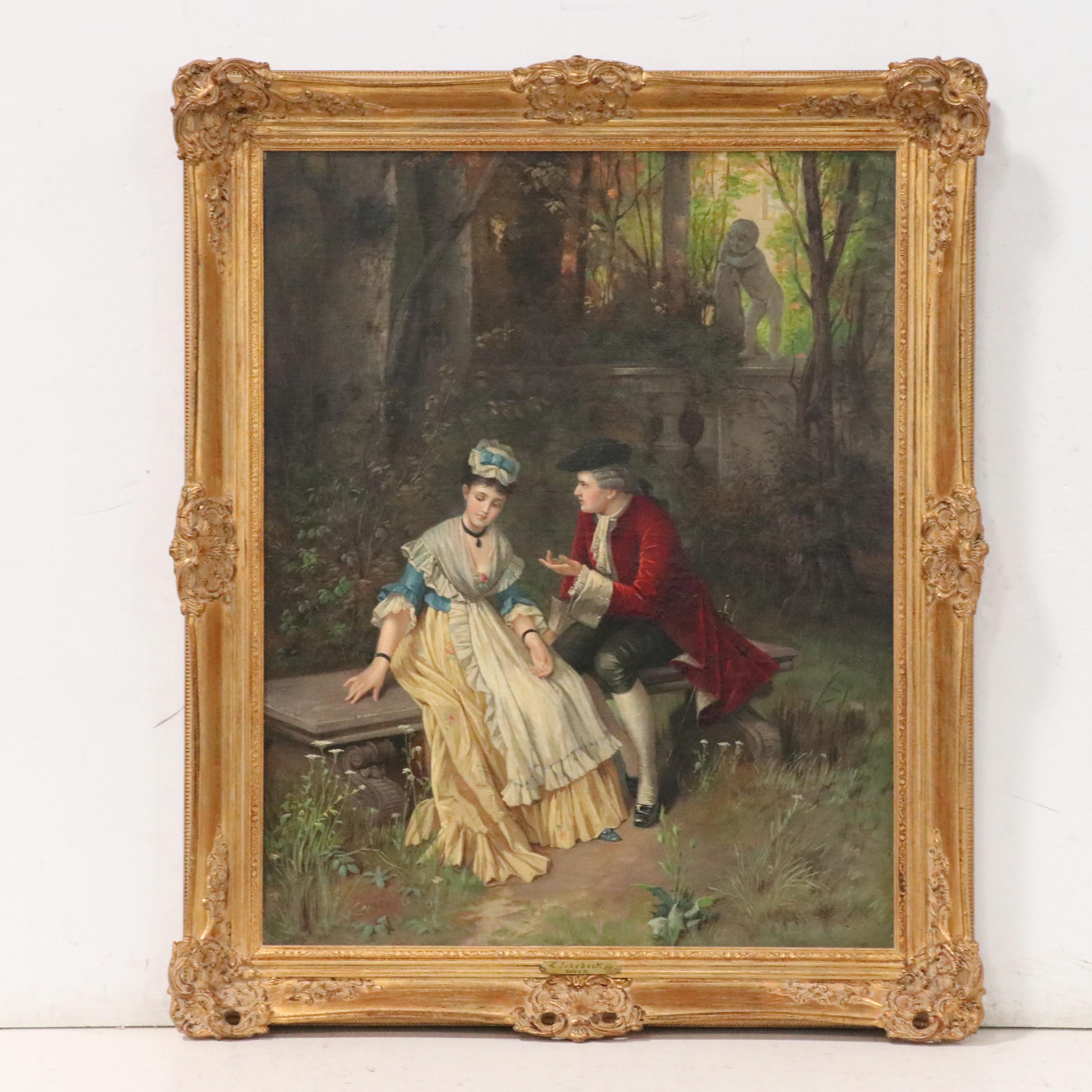 After Friedrich August von Kaulbach Oil Painting "Lovers in the Garden"