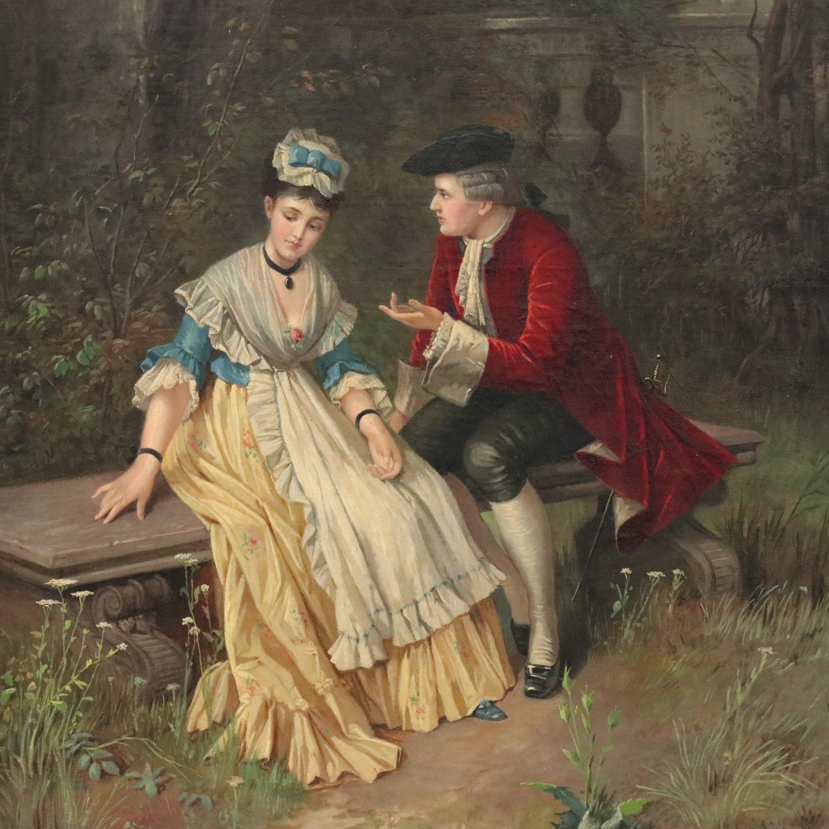 After Friedrich August von Kaulbach Oil Painting "Lovers in the Garden"