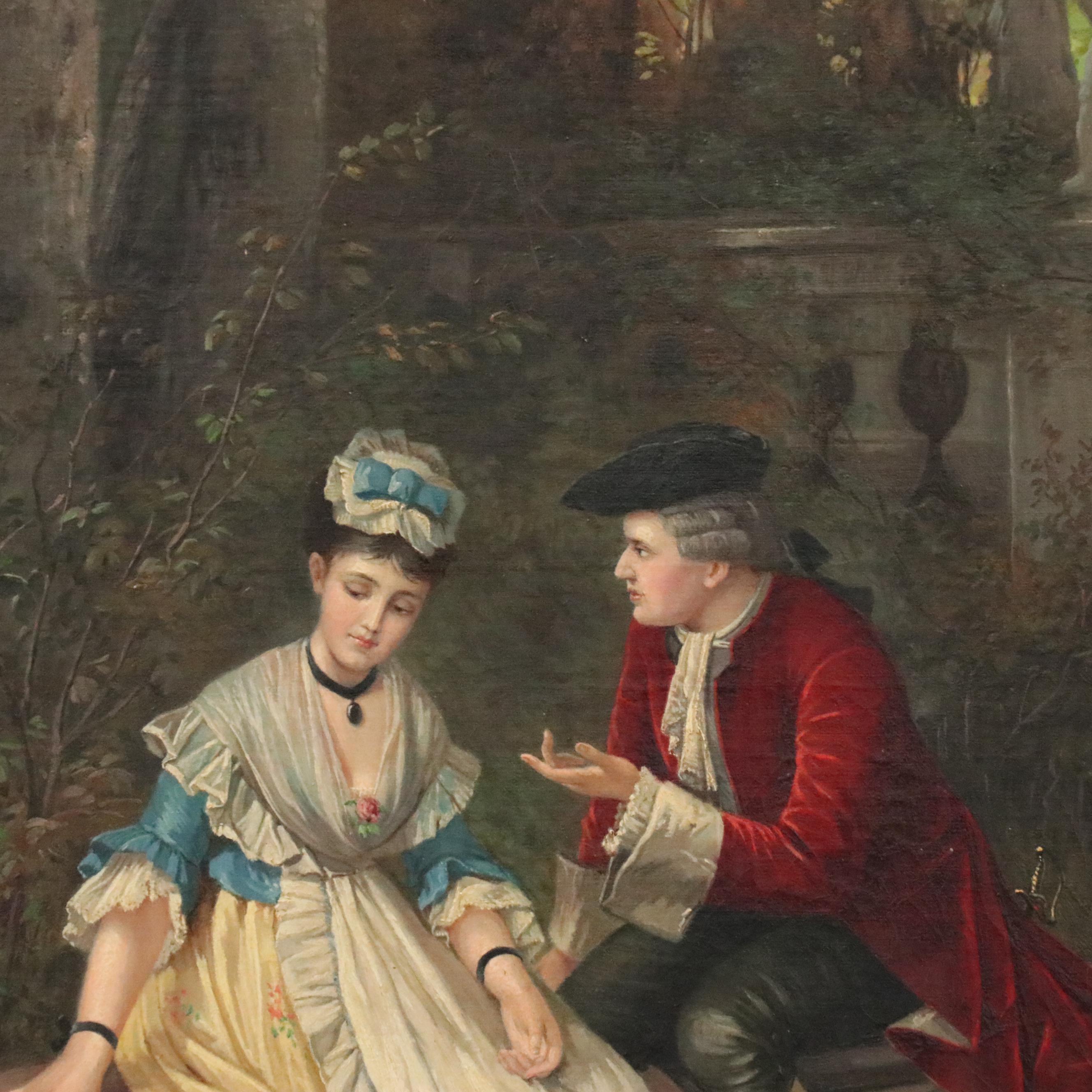 After Friedrich August von Kaulbach Oil Painting "Lovers in the Garden"