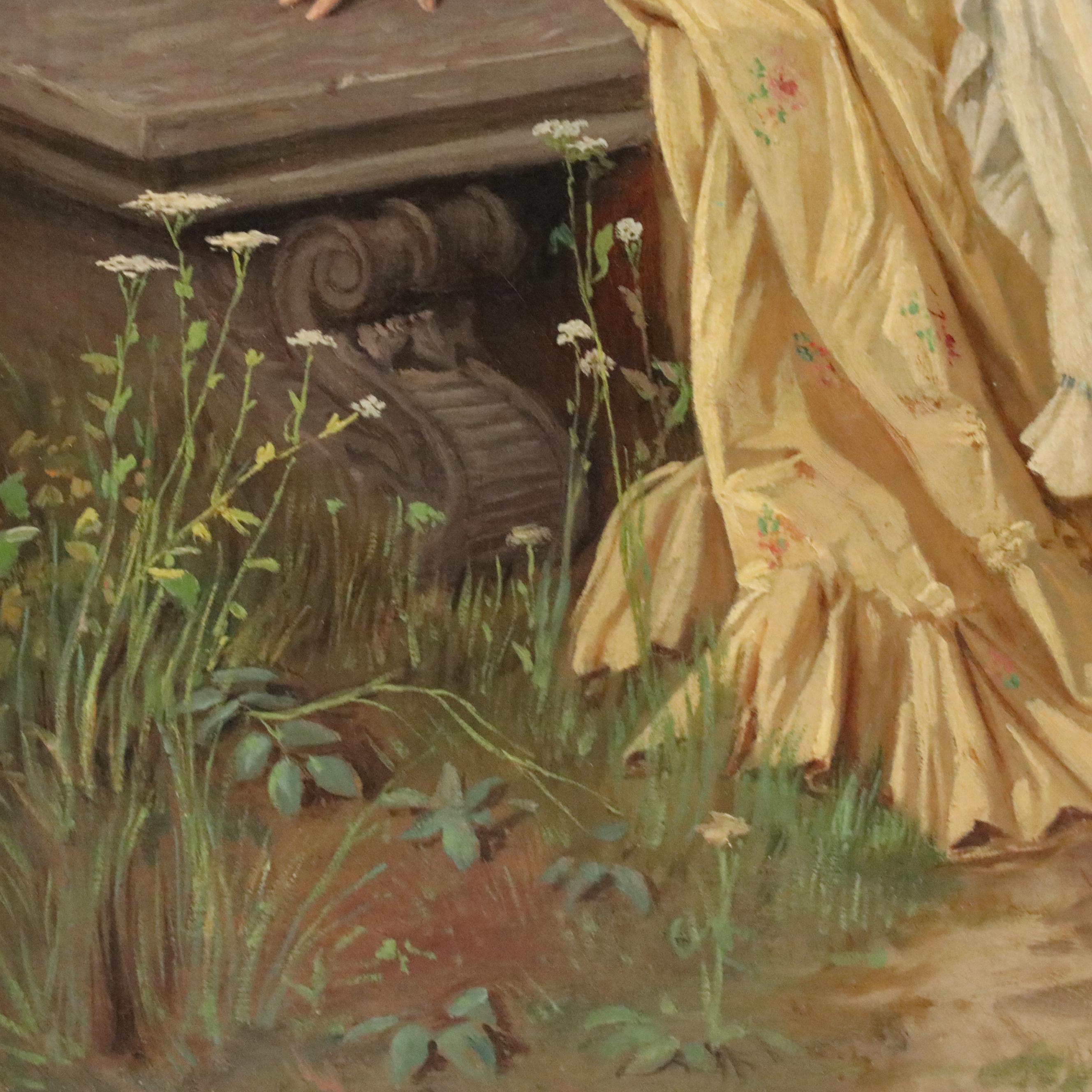 After Friedrich August von Kaulbach Oil Painting "Lovers in the Garden"