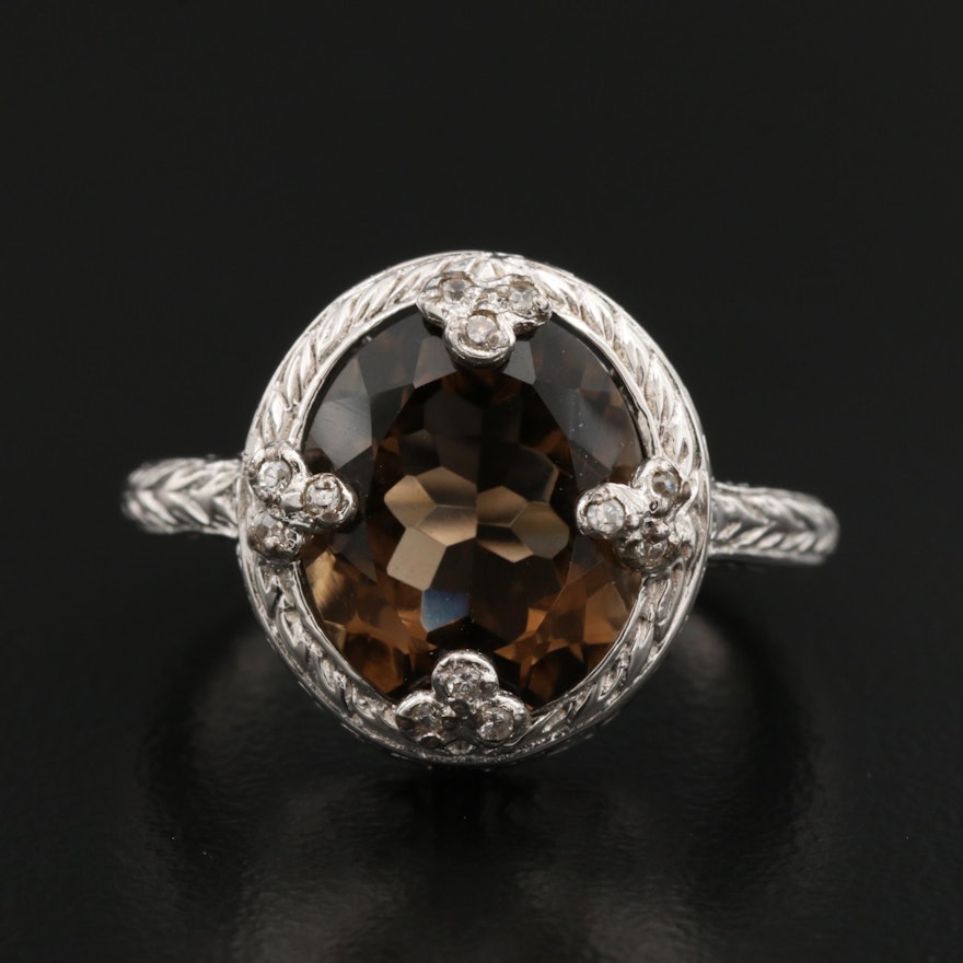 Sterling Silver Smoky Quartz and Cubic Zirconia Ring