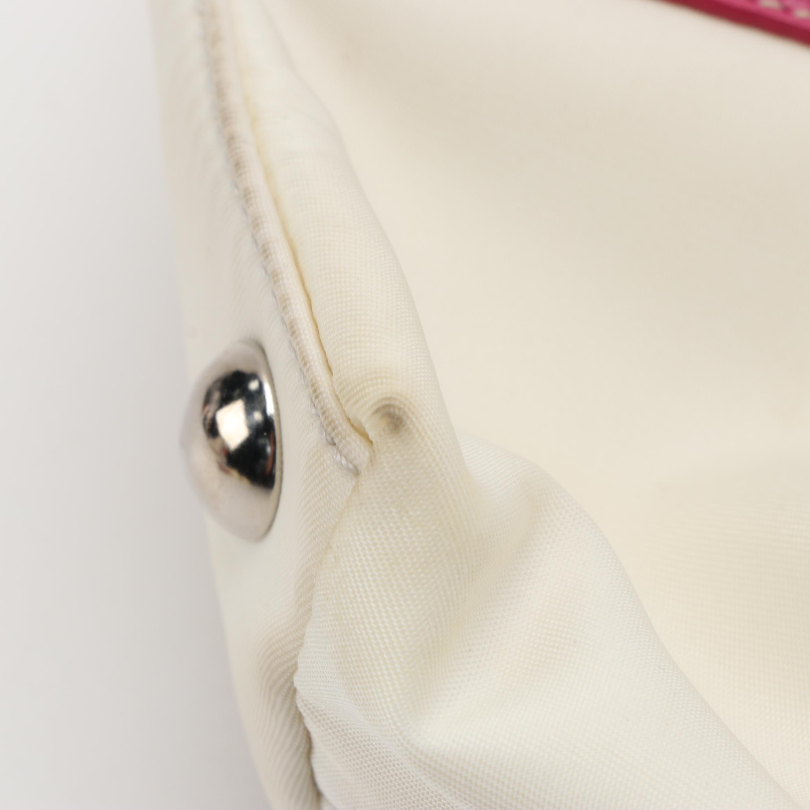 Prada Two-Way Handbag in White Nylon with Dark Pink Leather Trim and Tassel