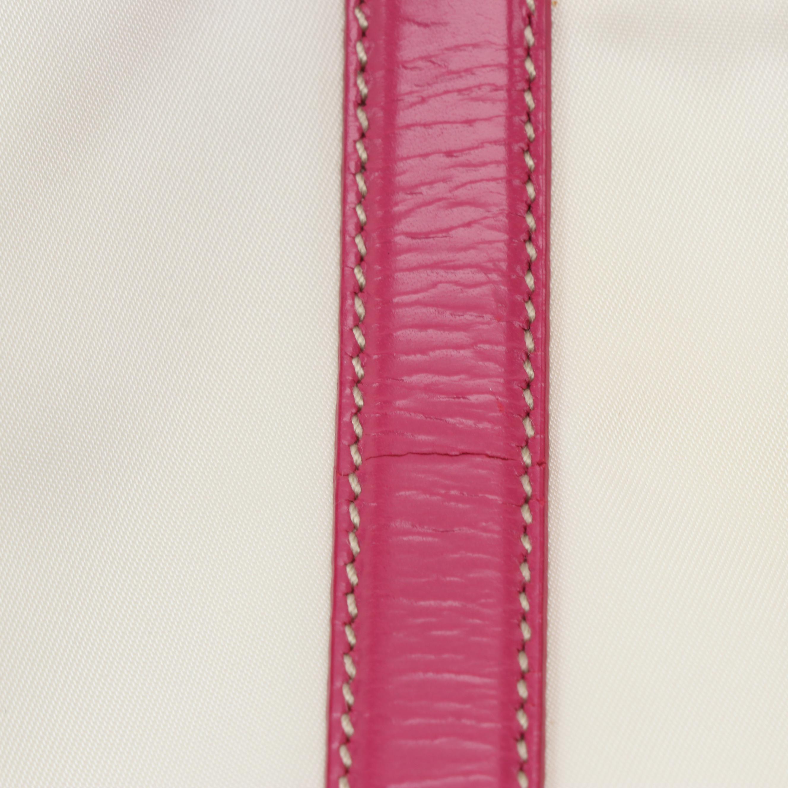 Prada Two-Way Handbag in White Nylon with Dark Pink Leather Trim and Tassel