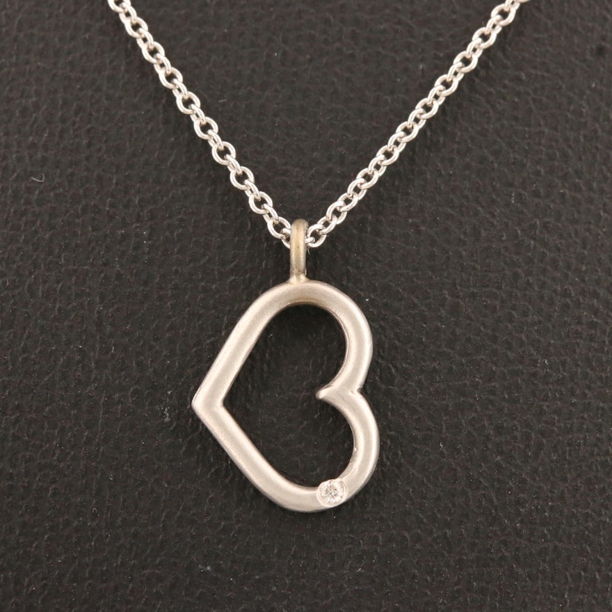 14K Open Heart Necklace with Diamond Accent