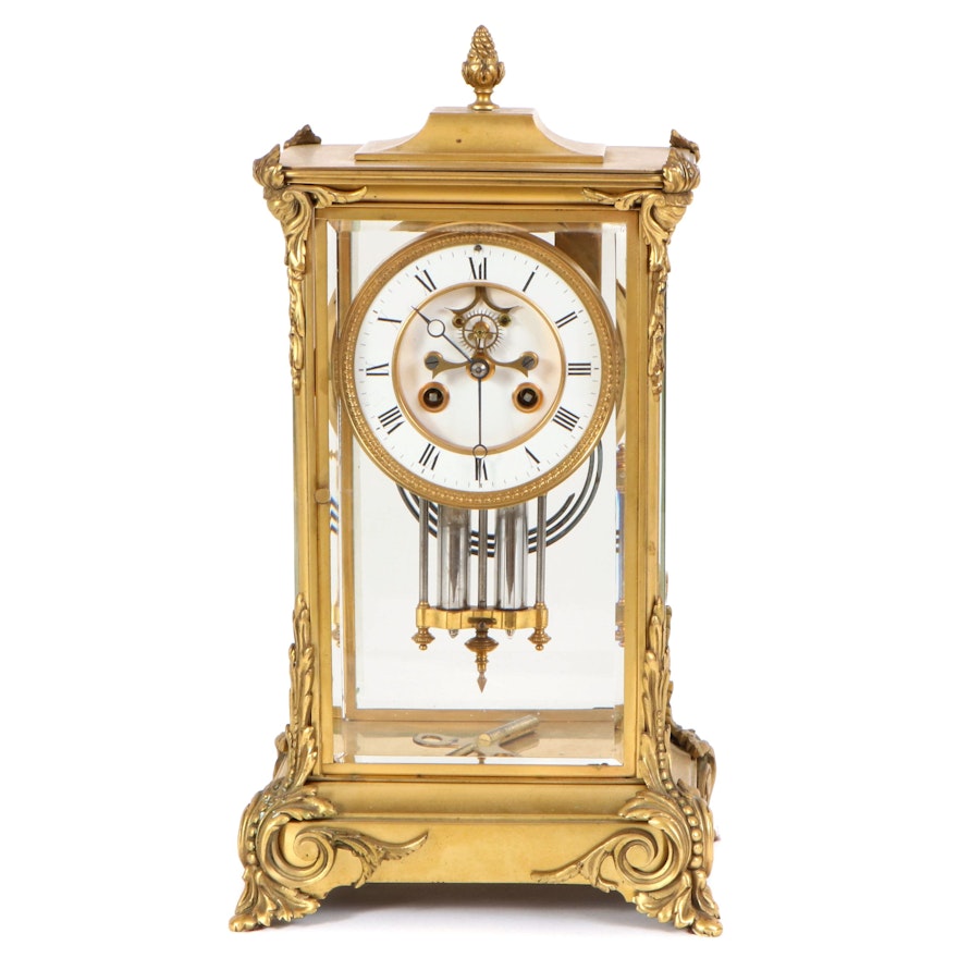 French Gilt Metal Crystal Regulator Mantel Clock, Late 19th Century