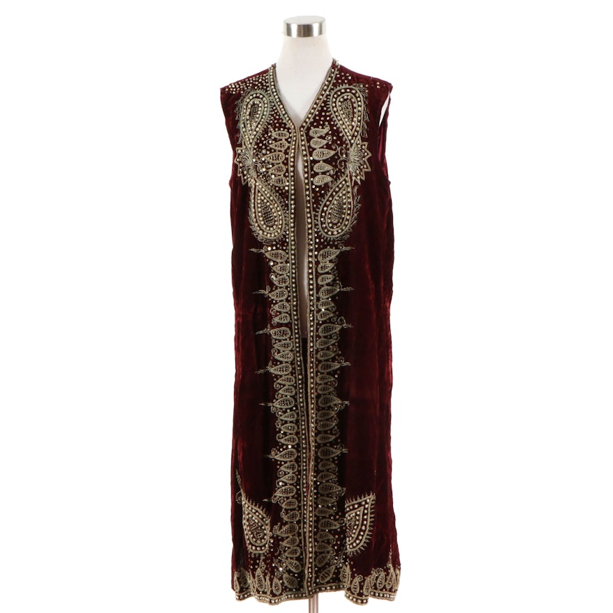 Embroidered and Beaded Red Velvet Tunic Vest