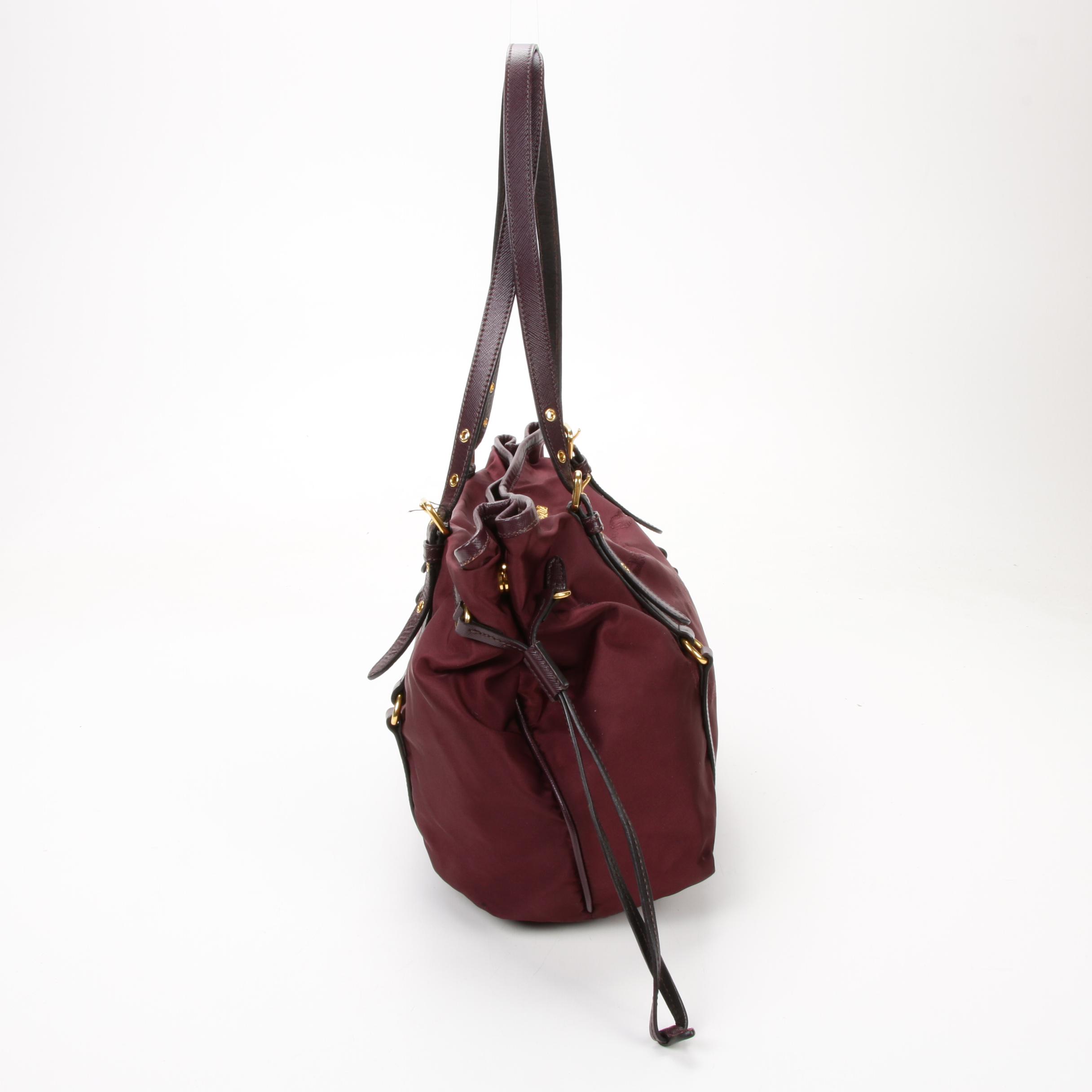 Prada Tote Bag in Plum Tessuto Nylon and Saffiano Leather