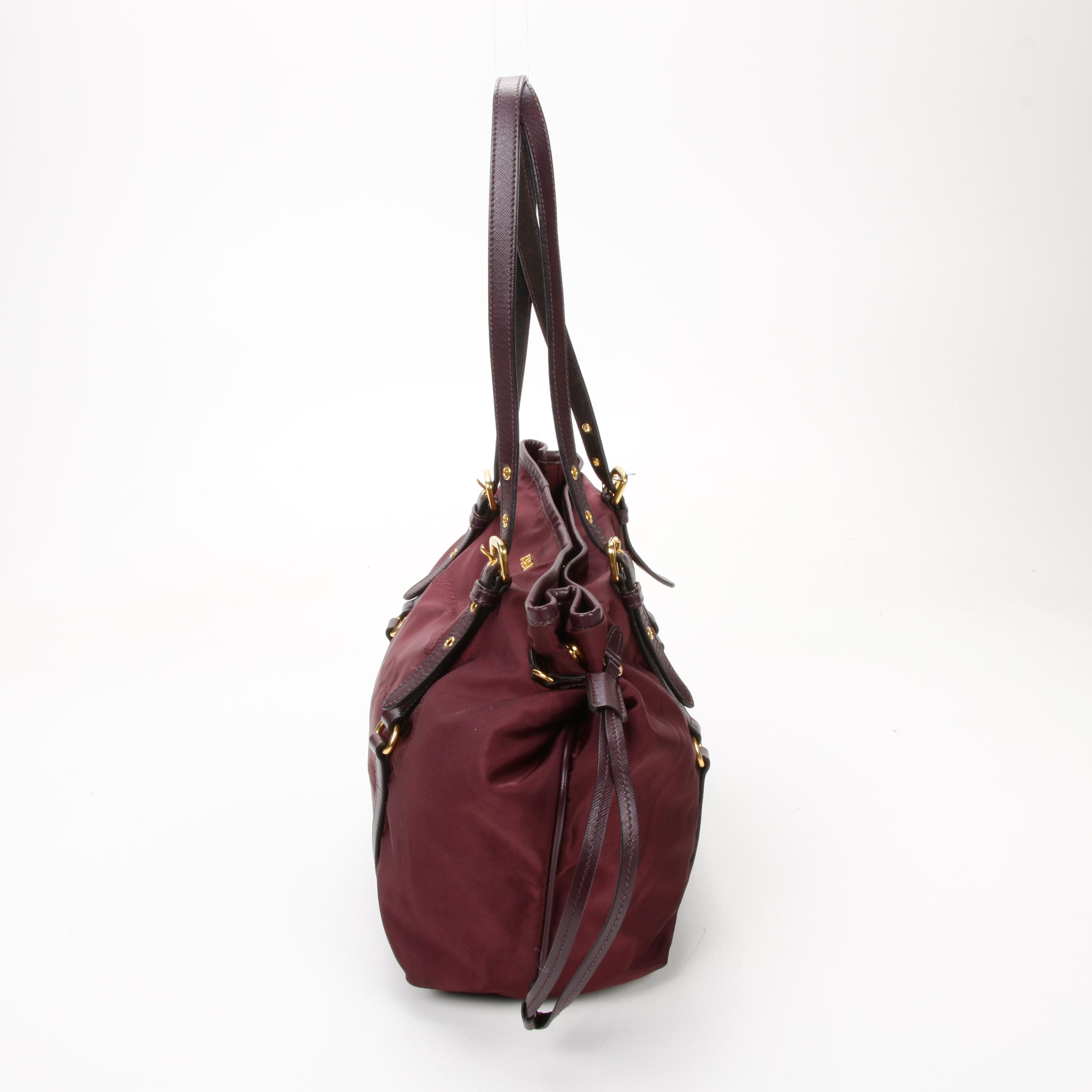 Prada Tote Bag in Plum Tessuto Nylon and Saffiano Leather