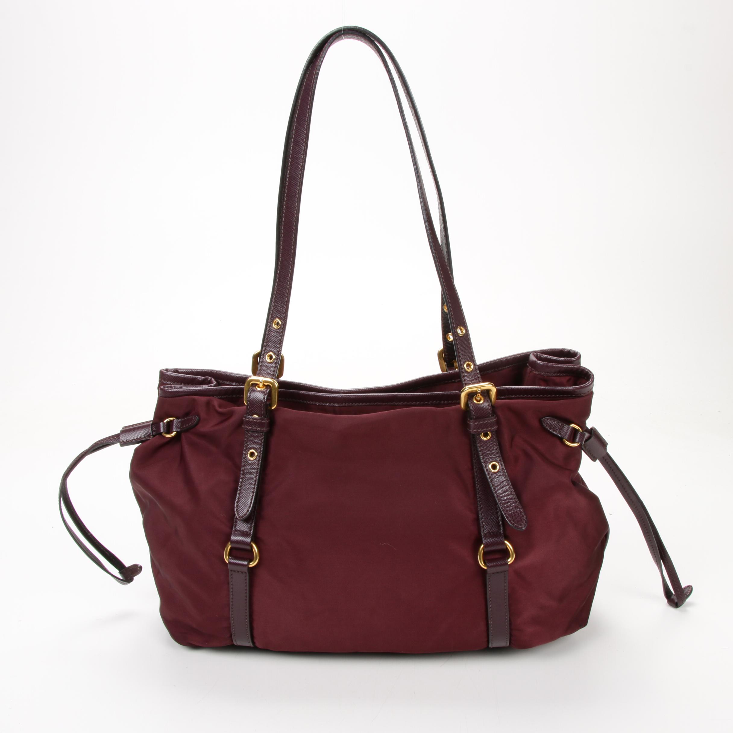 Prada Tote Bag in Plum Tessuto Nylon and Saffiano Leather