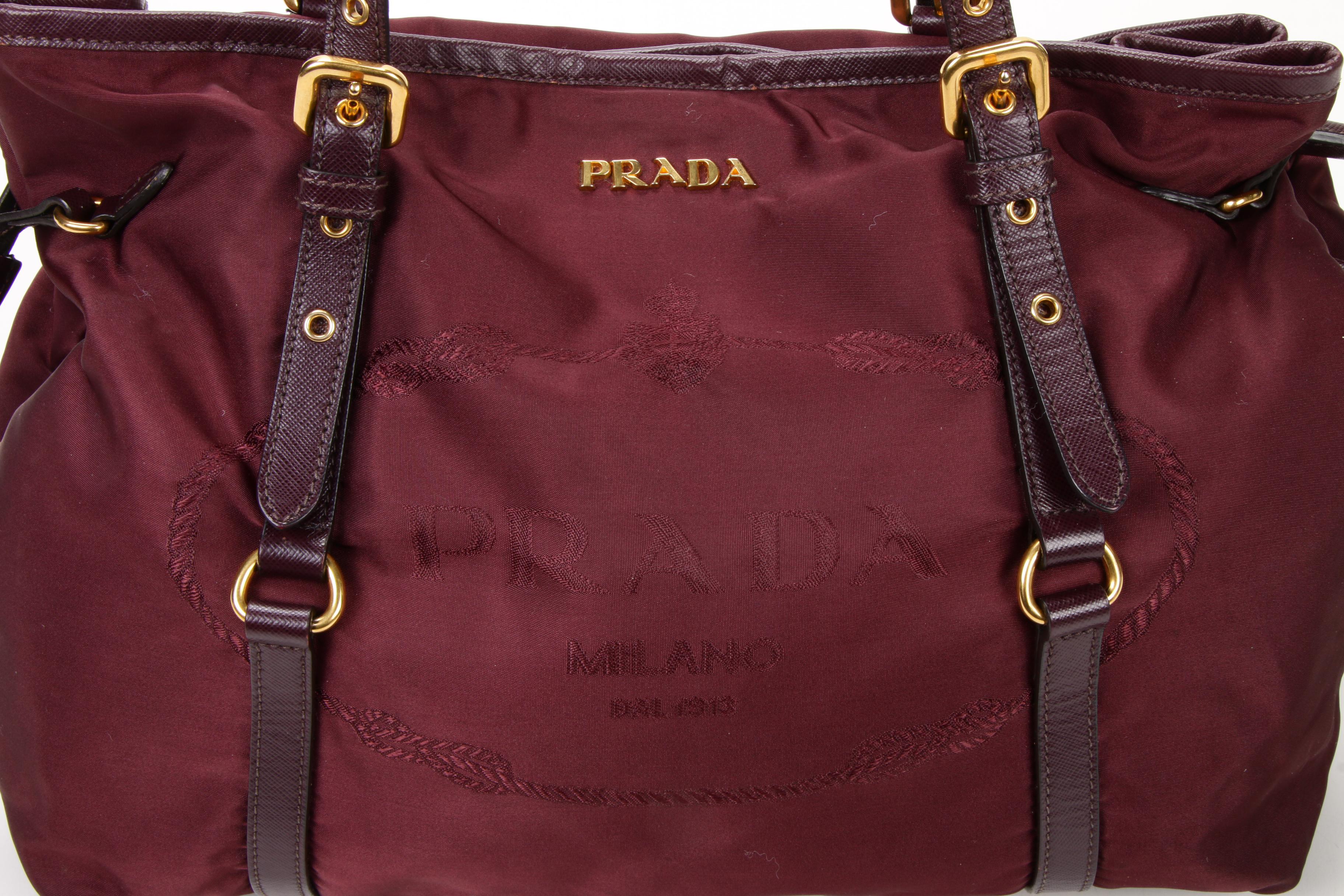 Prada Tote Bag in Plum Tessuto Nylon and Saffiano Leather