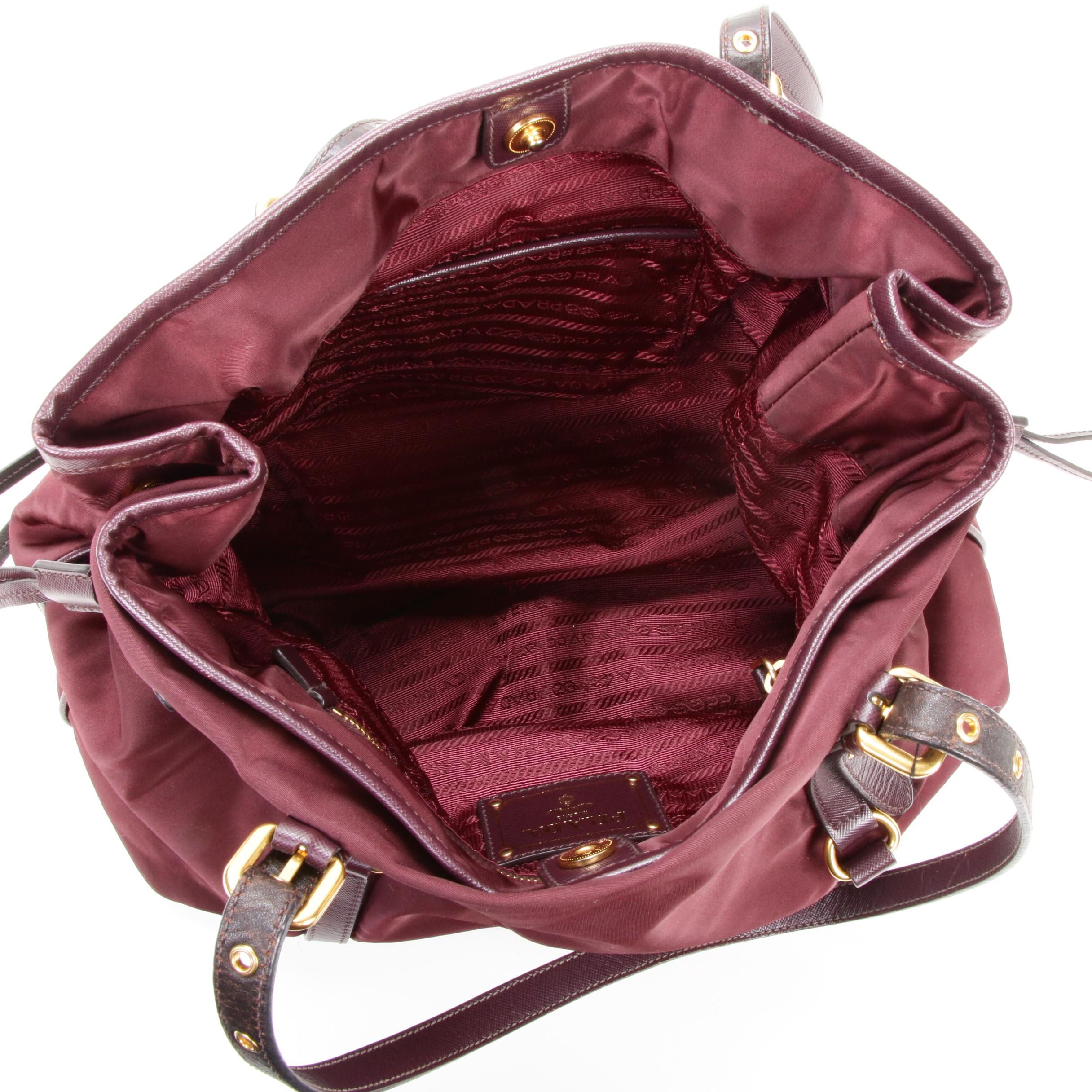 Prada Tote Bag in Plum Tessuto Nylon and Saffiano Leather