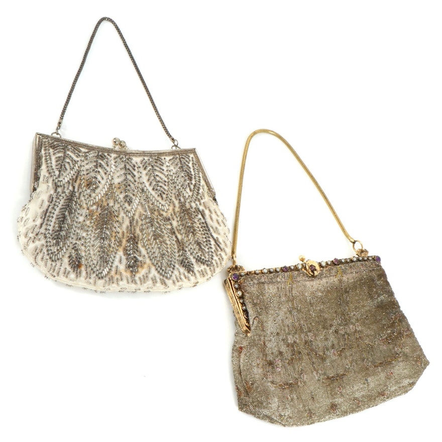 Beaded and Embellished Metal Frame Evening Bags, Vintage