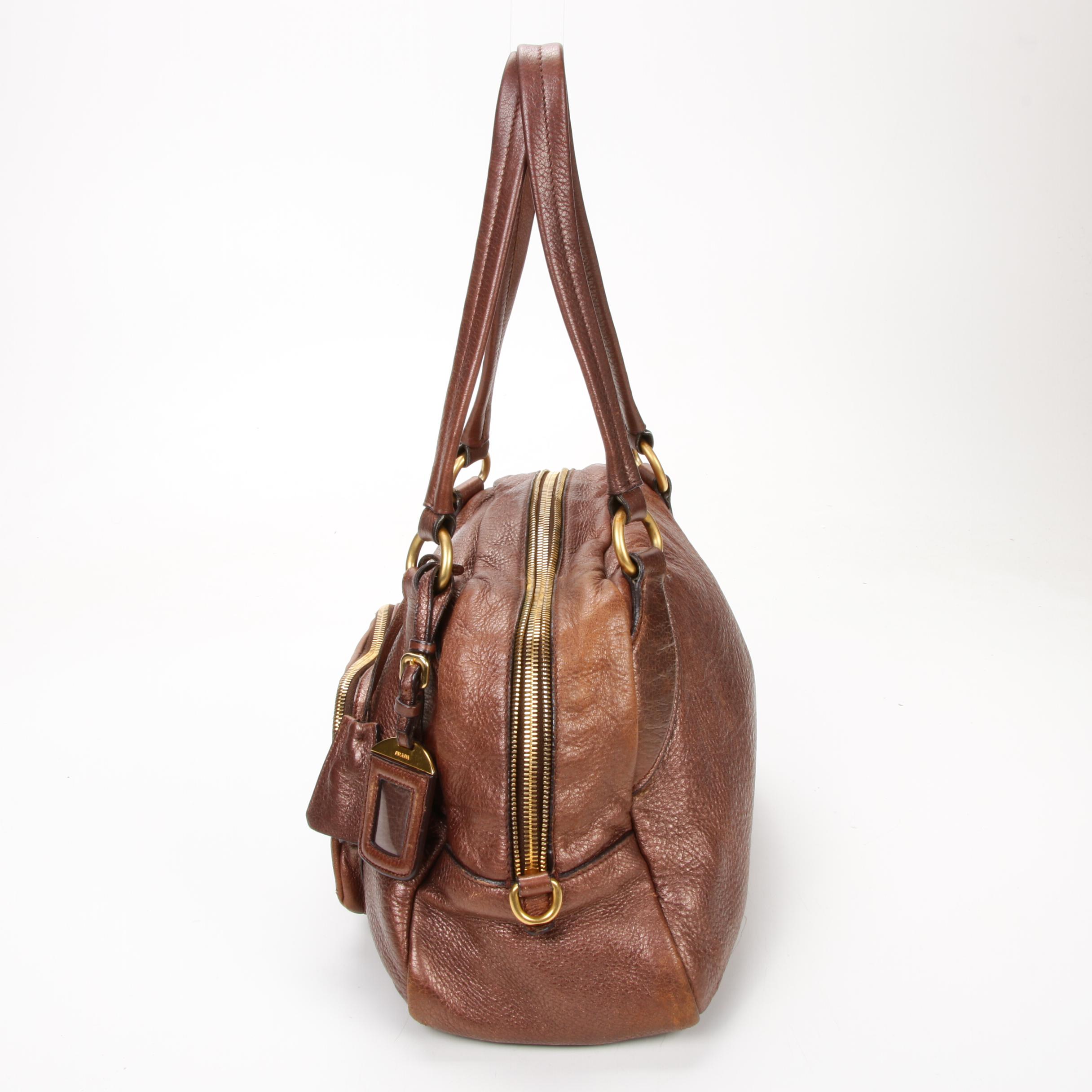 Prada Shoulder Bag in Metallic Bronze Vitello Daino Leather