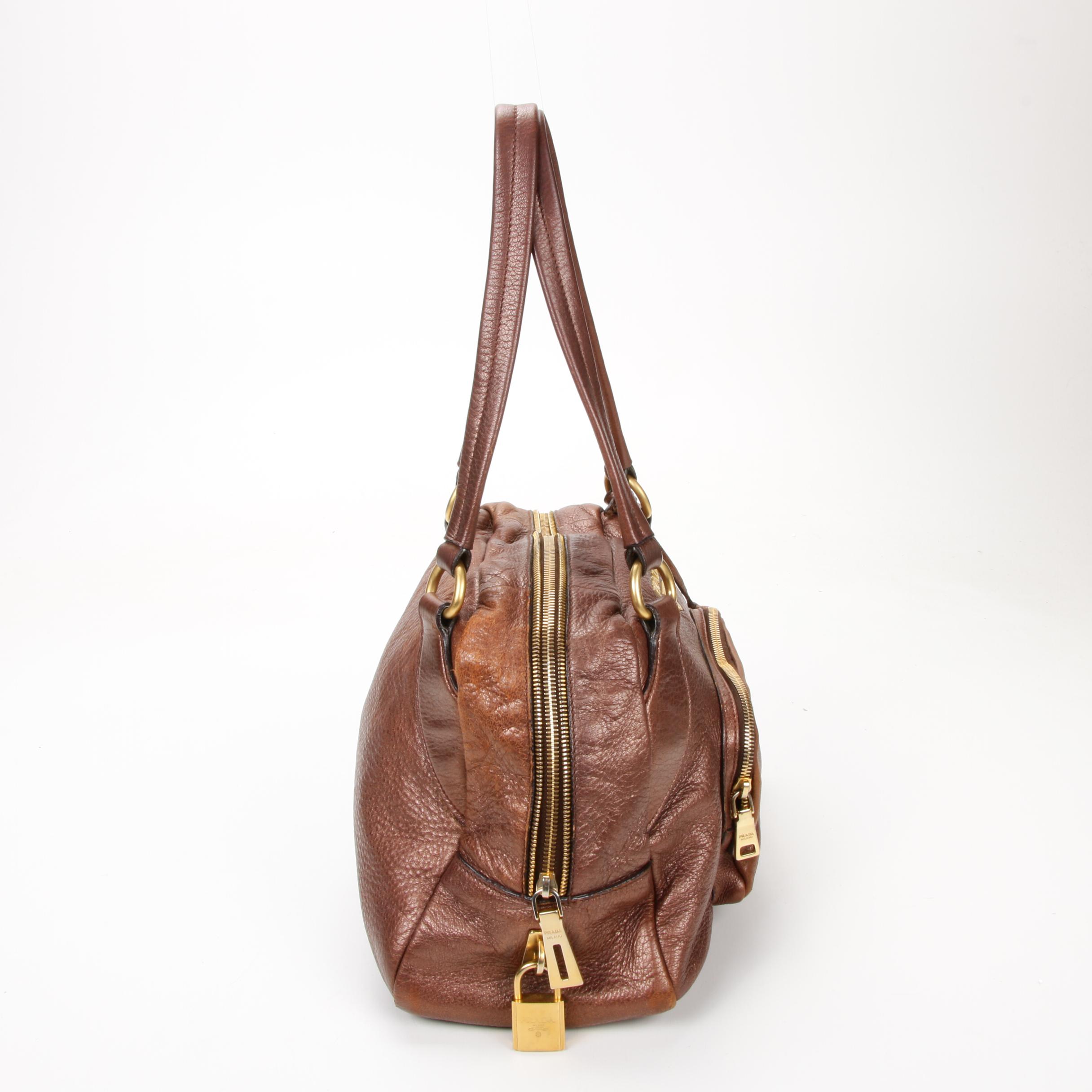 Prada Shoulder Bag in Metallic Bronze Vitello Daino Leather