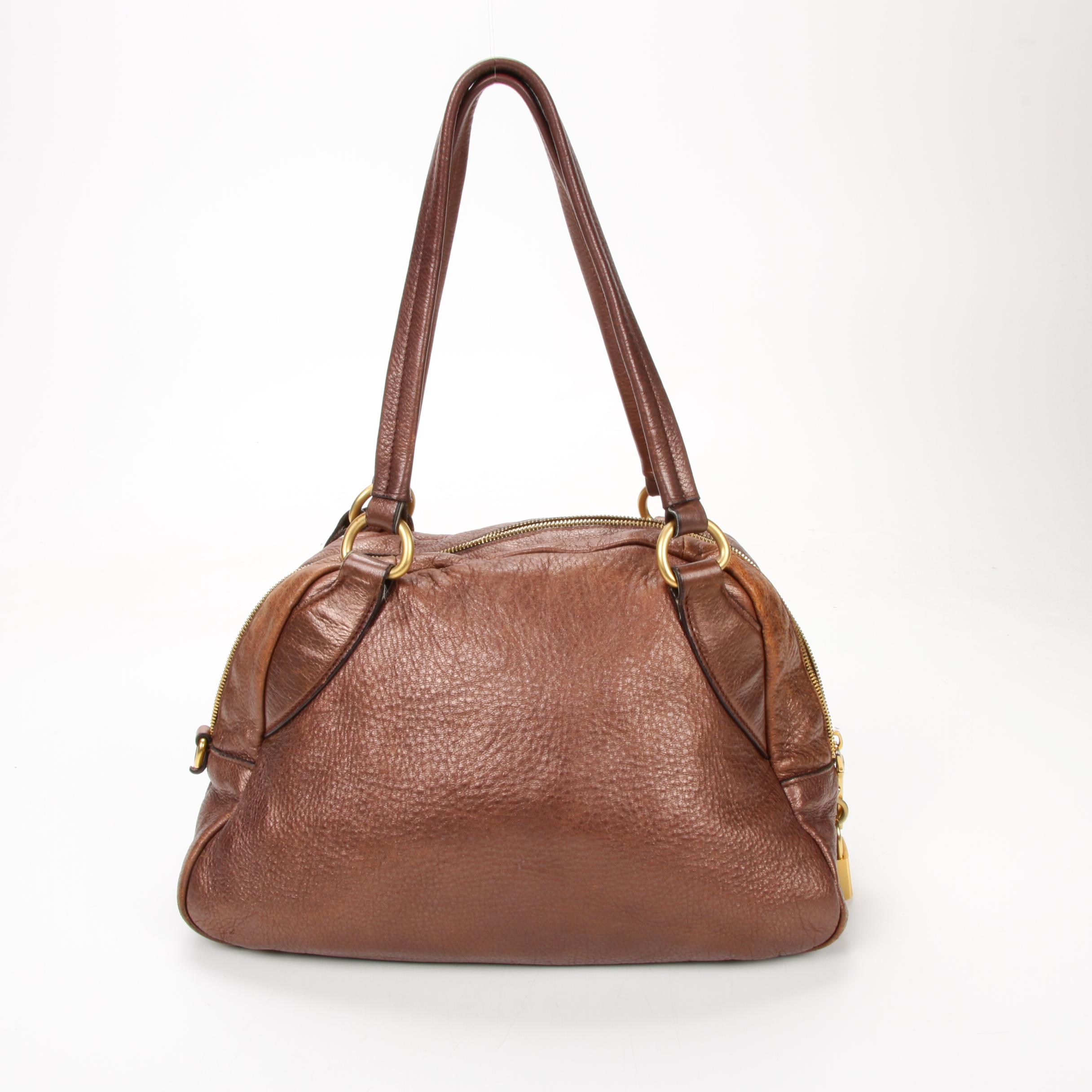 Prada Shoulder Bag in Metallic Bronze Vitello Daino Leather