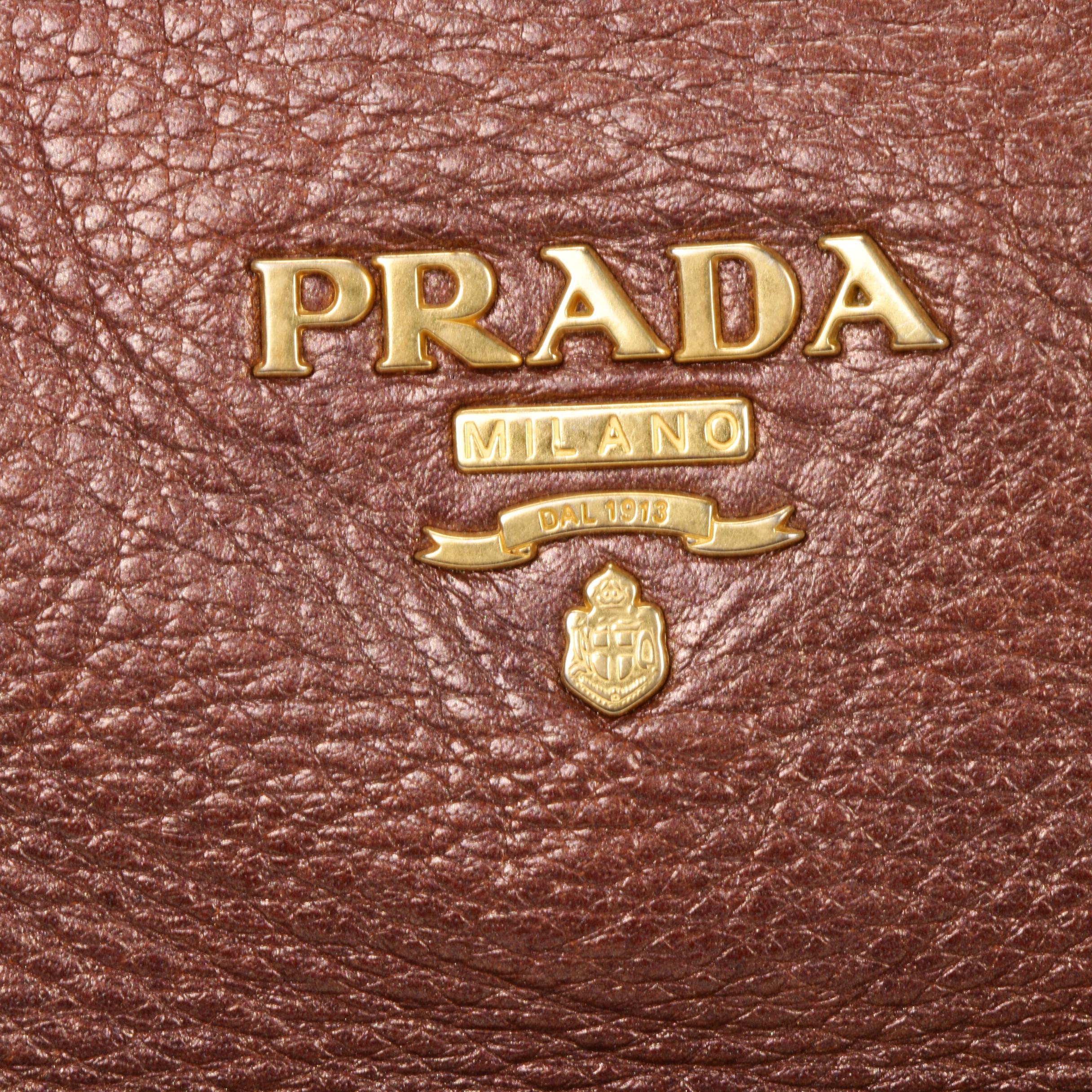 Prada Shoulder Bag in Metallic Bronze Vitello Daino Leather