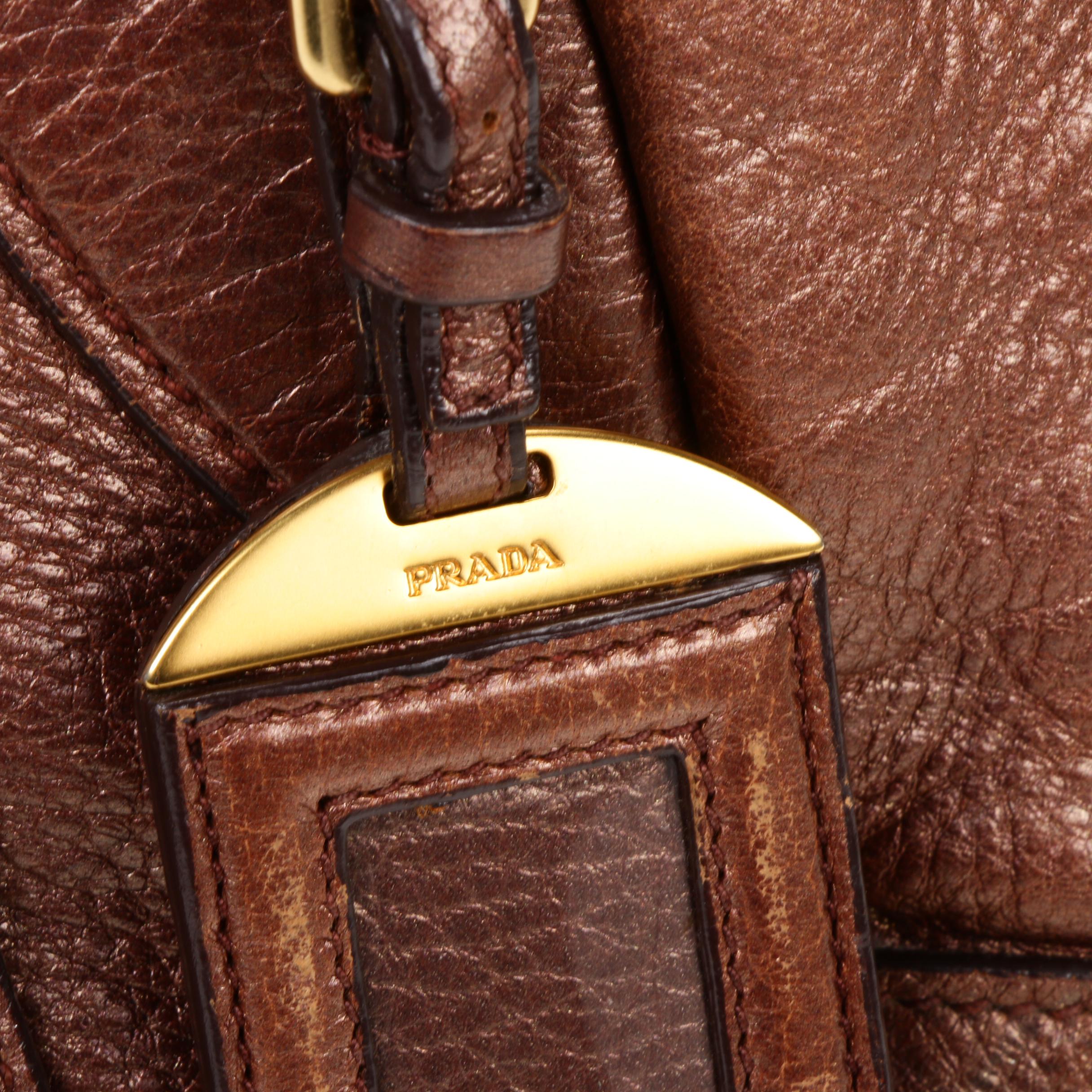 Prada Shoulder Bag in Metallic Bronze Vitello Daino Leather