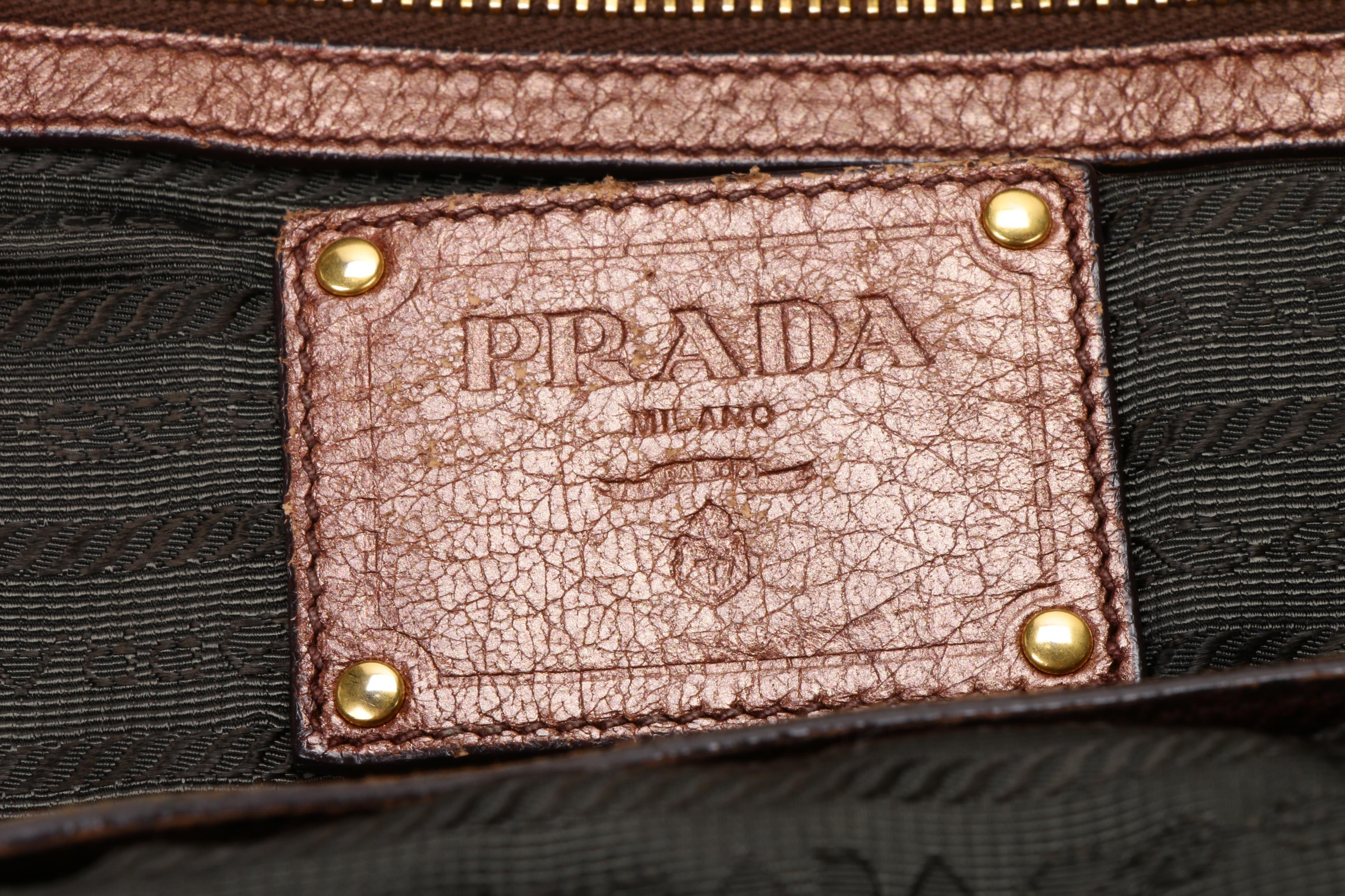 Prada Shoulder Bag in Metallic Bronze Vitello Daino Leather