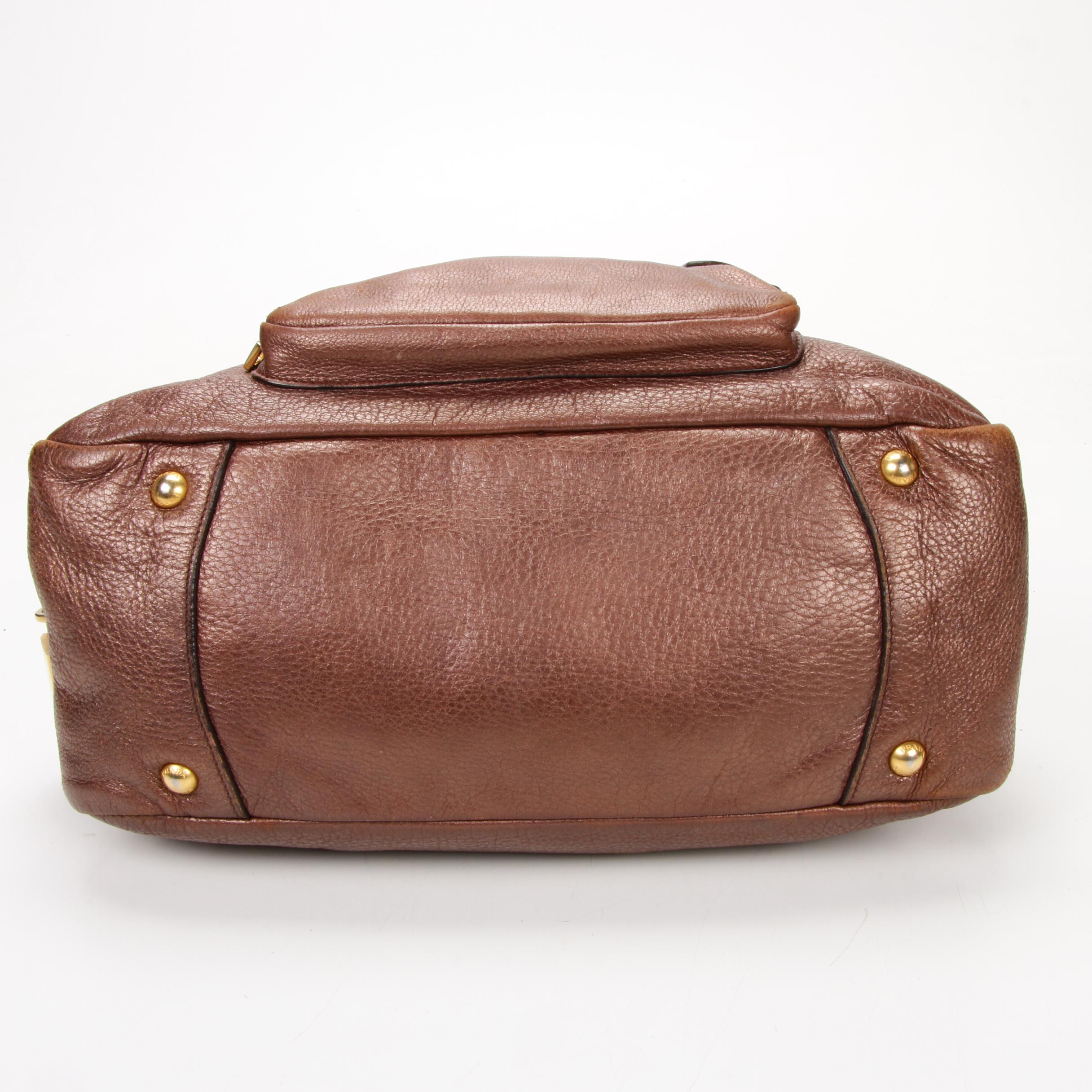 Prada Shoulder Bag in Metallic Bronze Vitello Daino Leather