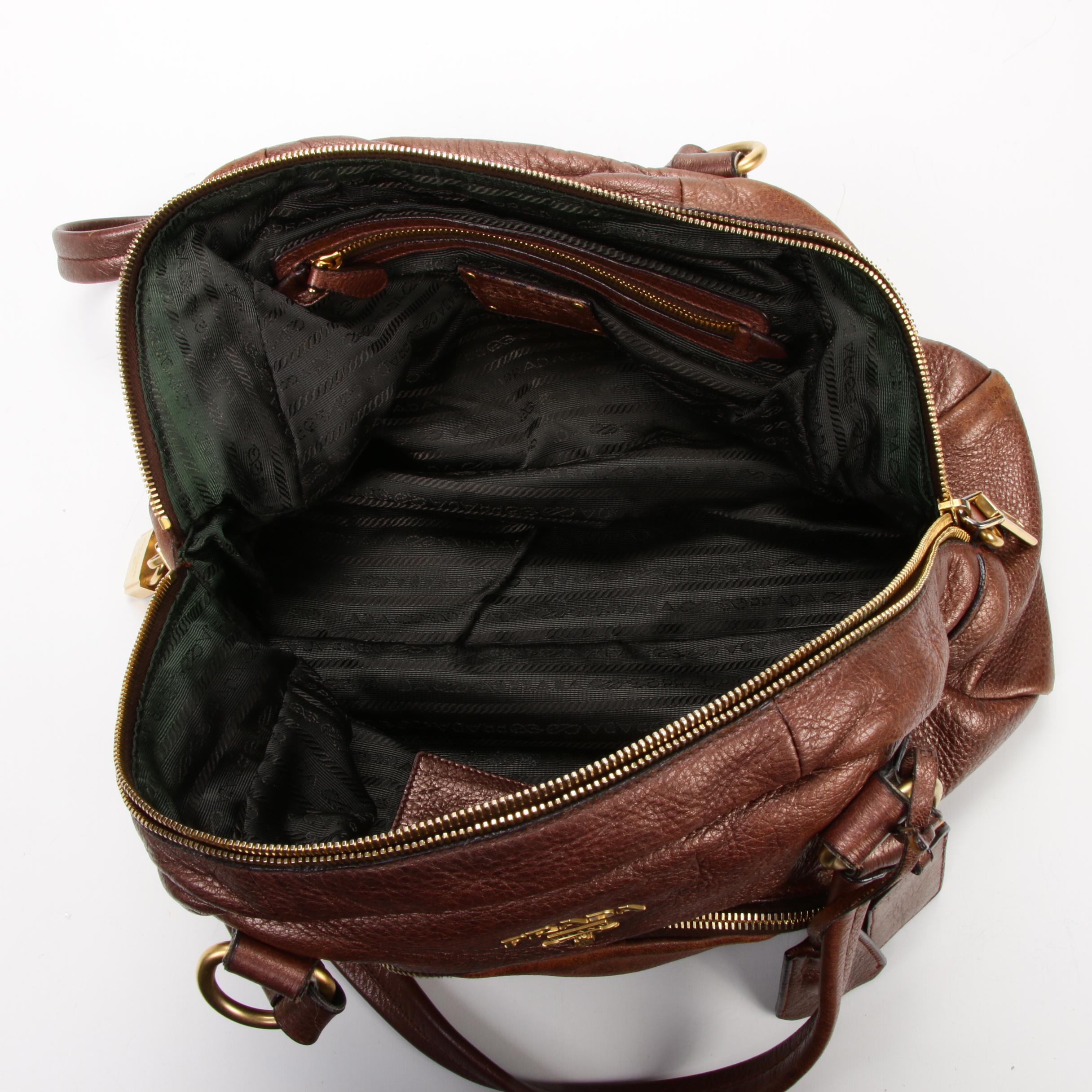 Prada Shoulder Bag in Metallic Bronze Vitello Daino Leather