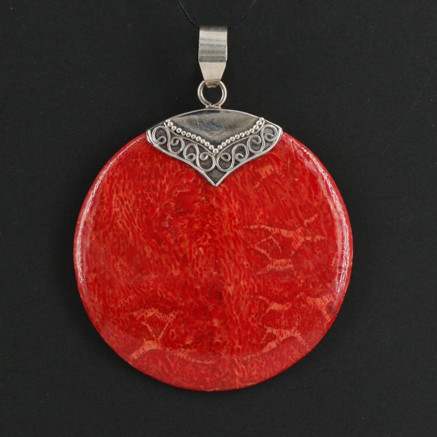 Coral Pendant with Sterling Silver Bail