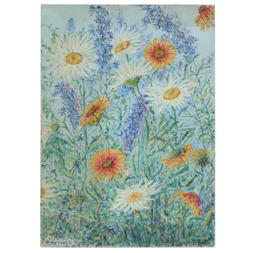 M. Warnock Oil Painting of Flower, Mid-20th Century