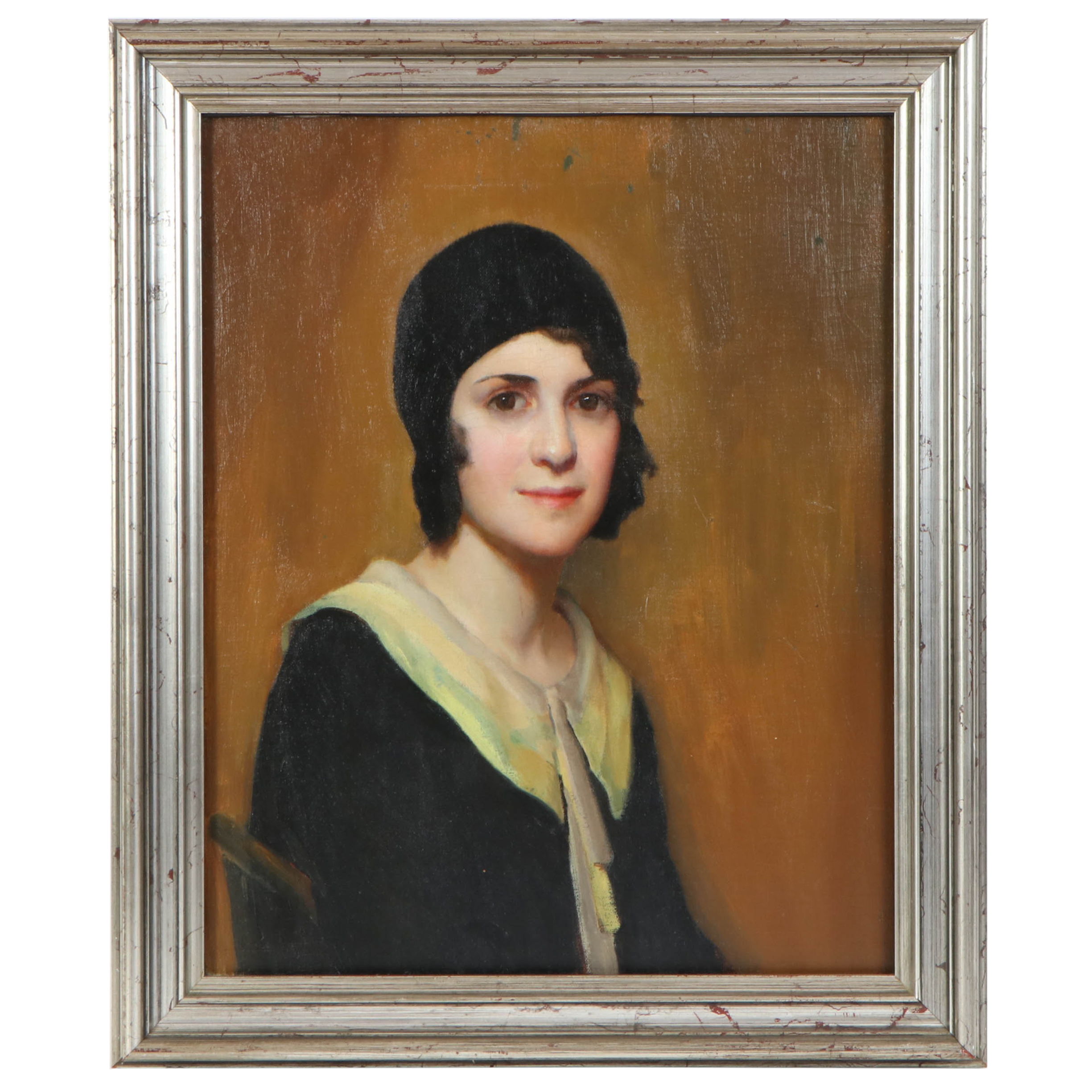 Richard B. Coe Oil Portrait of Girl in Black Hat