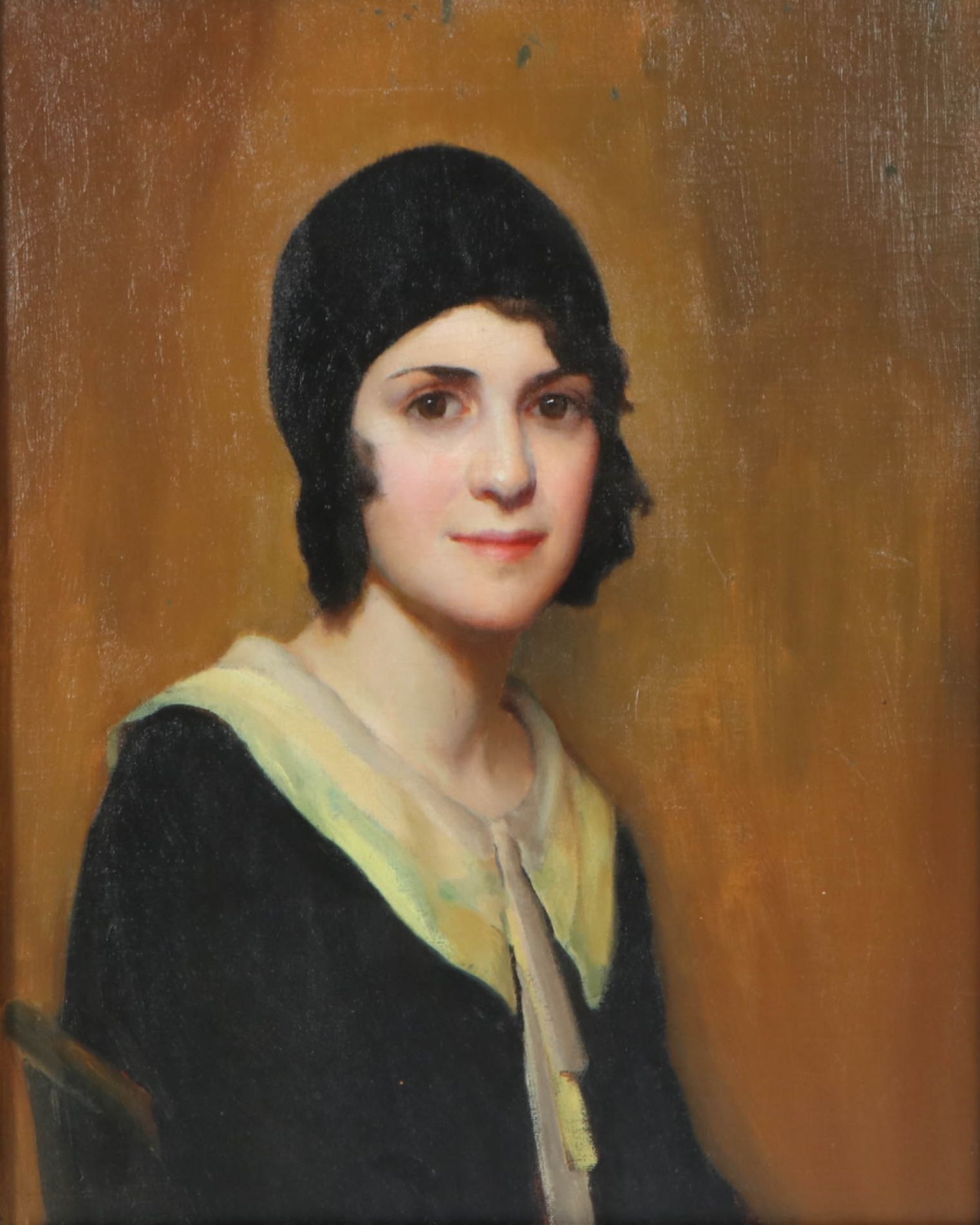 Richard B. Coe Oil Portrait of Girl in Black Hat