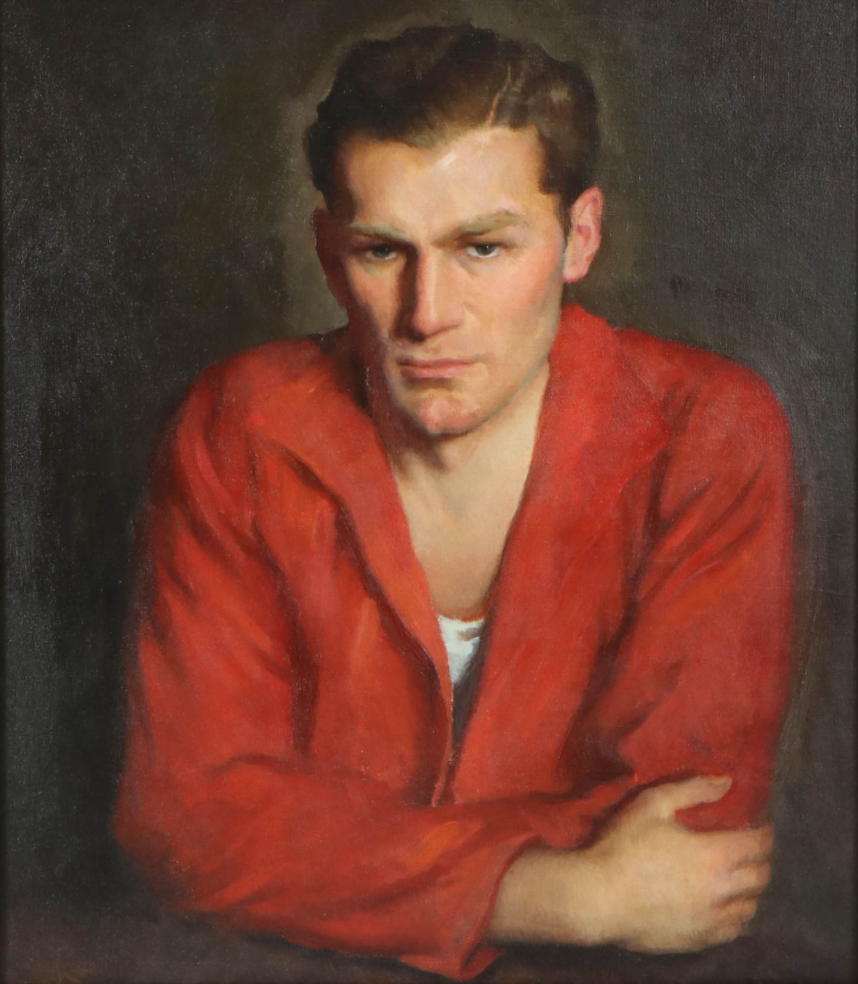Richard B. Coe Oil Portrait of Man in Red Jacket