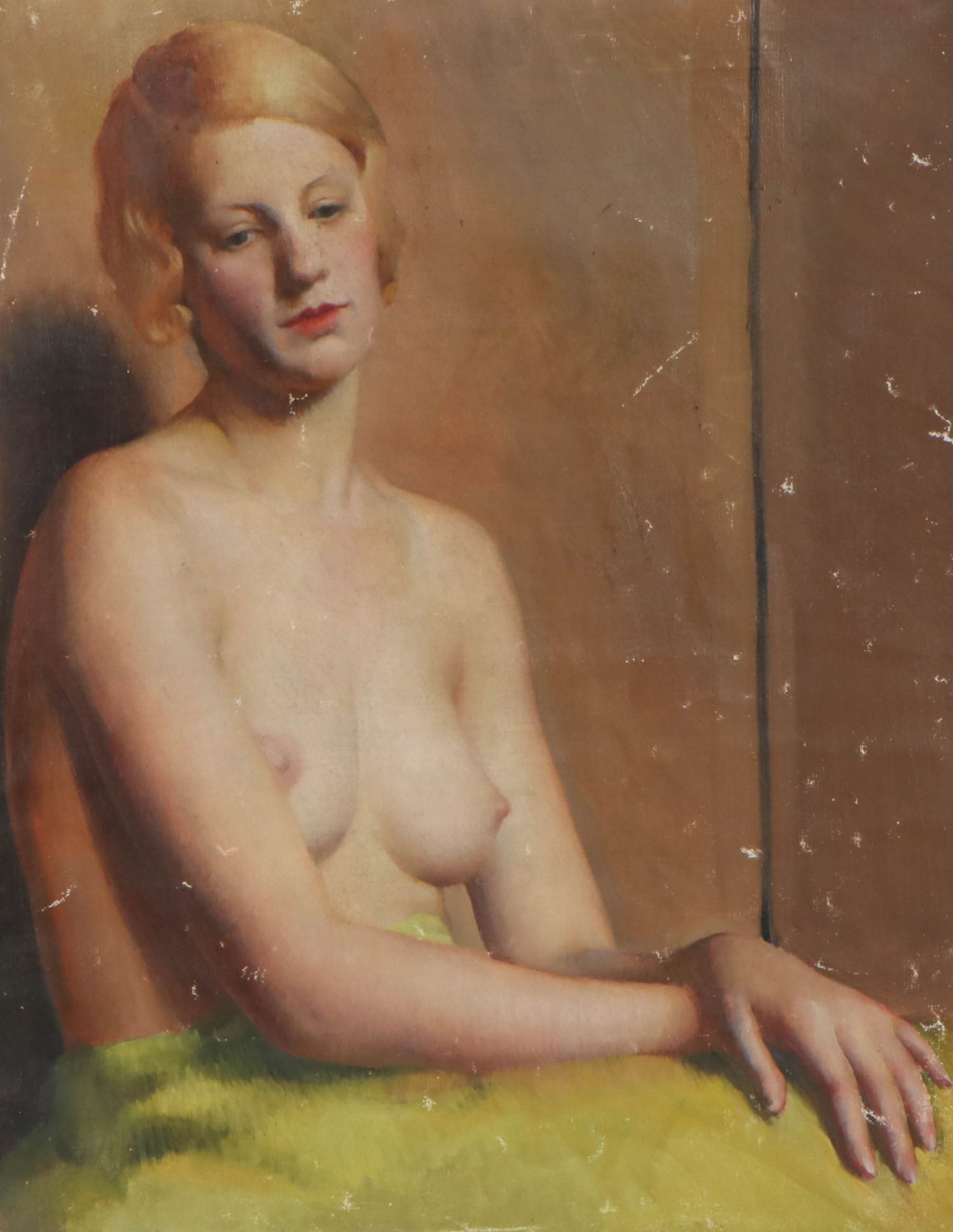 Richard B. Coe Oil Painting of Seated Female Nude, Mid-20th Century