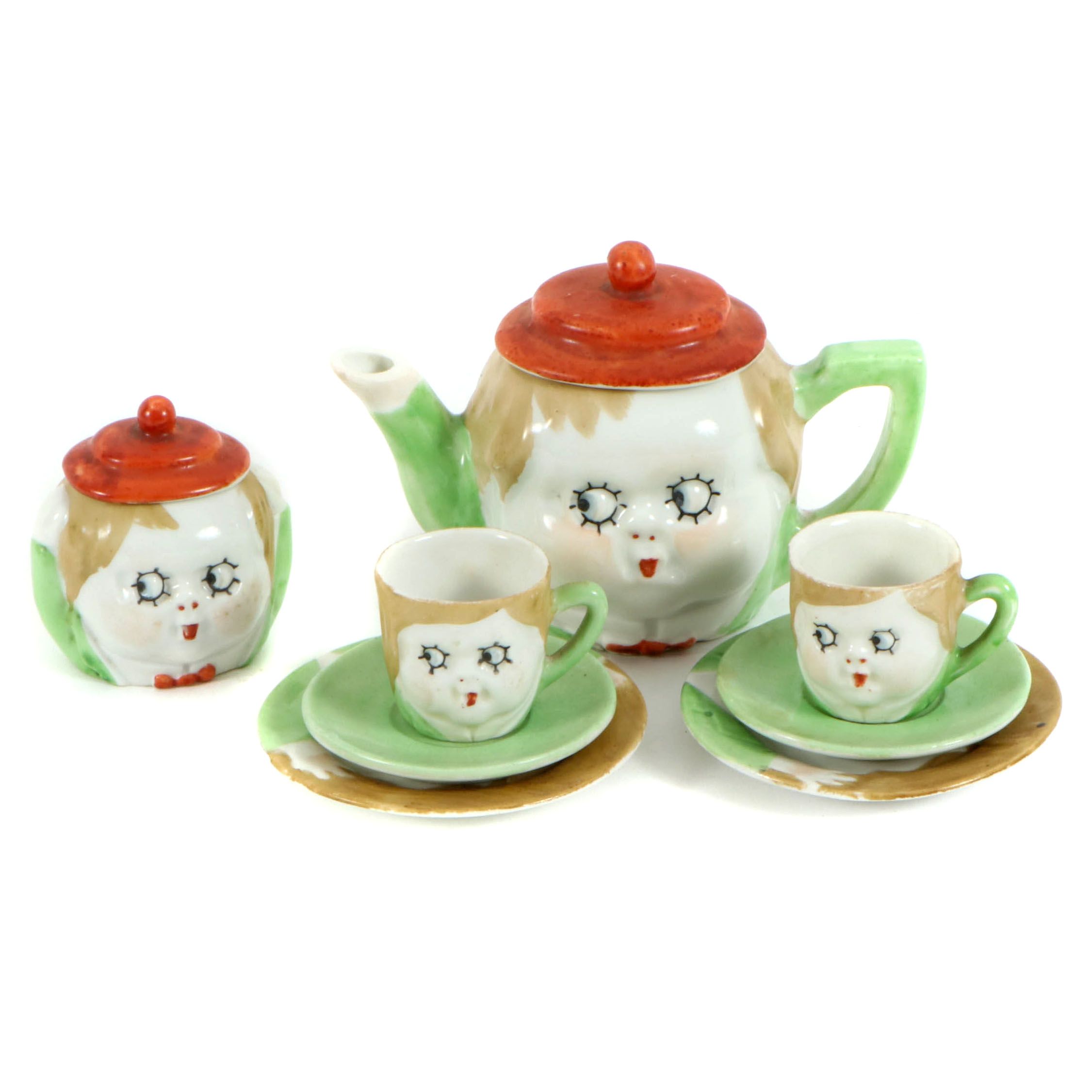 Hand-Painted Miniature Toy Tea Set, Reproduction
