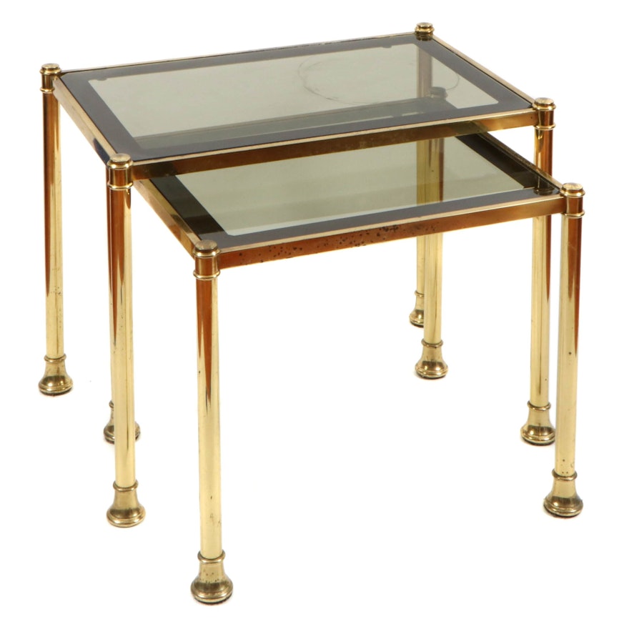 Two Brass and Glass Graduated End Tables