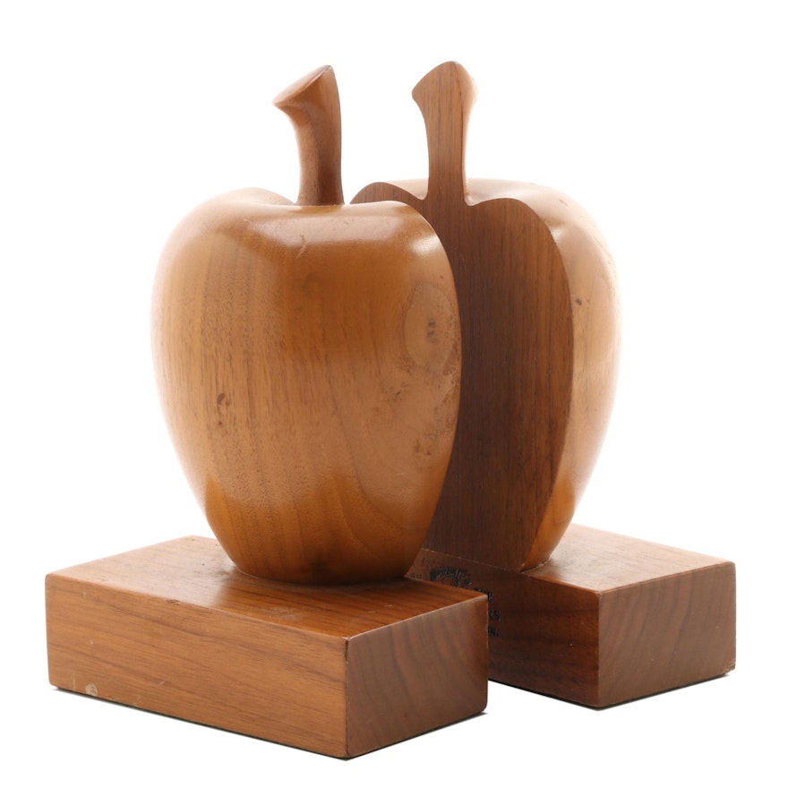 Hand Crafted Walnut Apple Halves Bookends