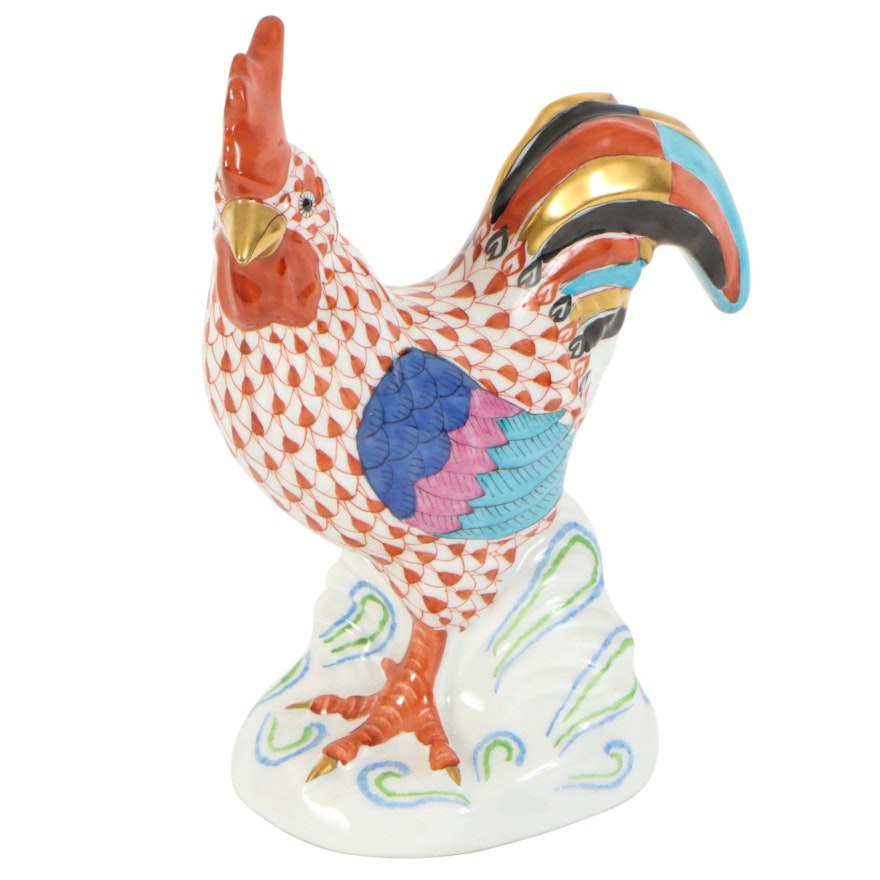Herend Rust Fishnet with Gold "Rooster" Porcelain Figurine