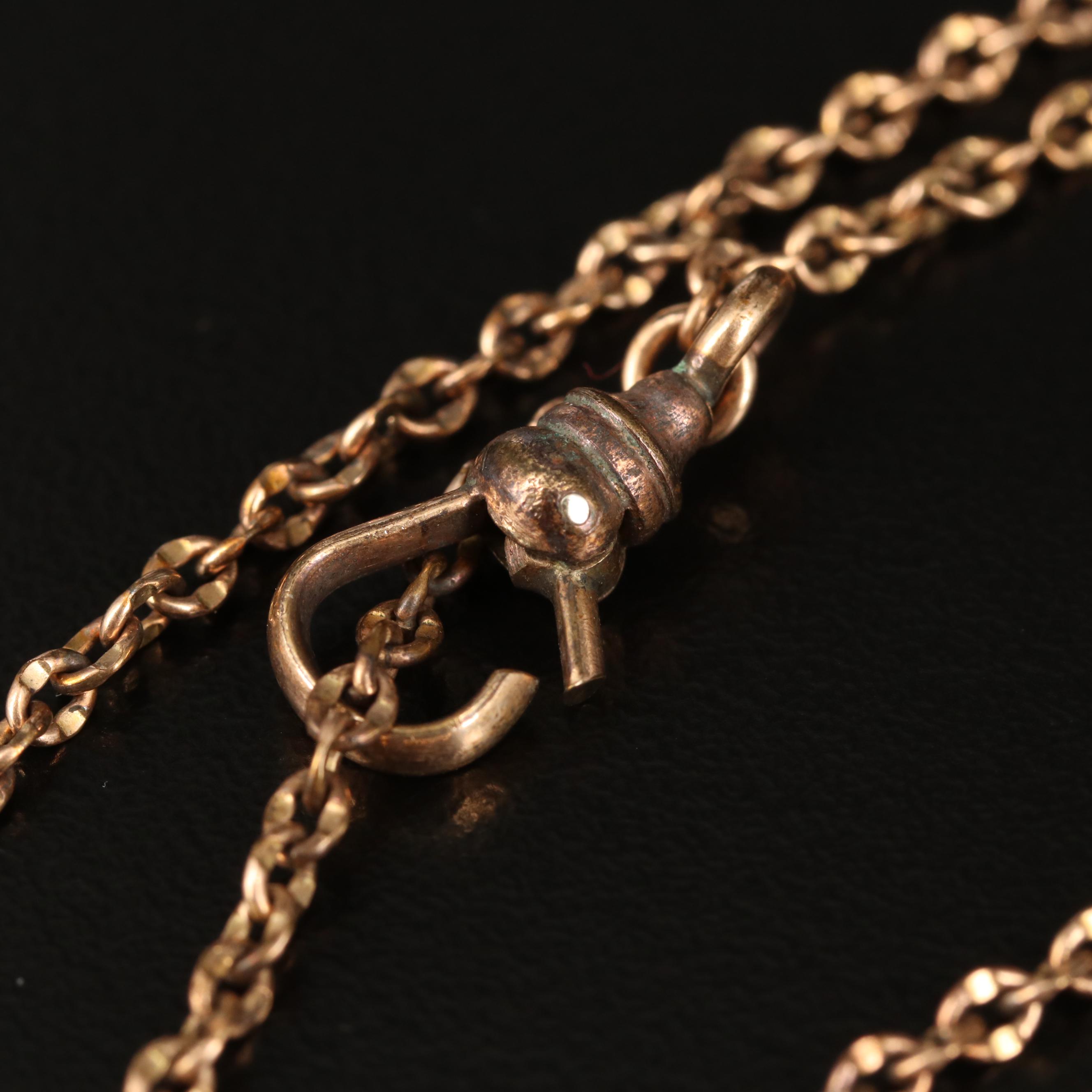Victorian Watch Chain with Opal, Garnet and Seed Pearl Crown Slide