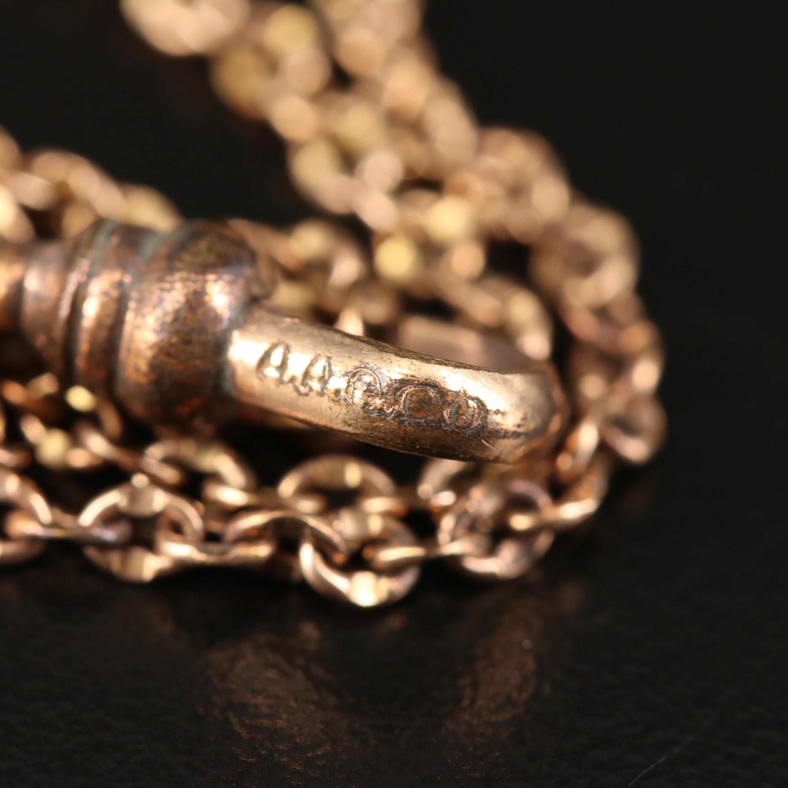 Victorian Watch Chain with Opal, Garnet and Seed Pearl Crown Slide