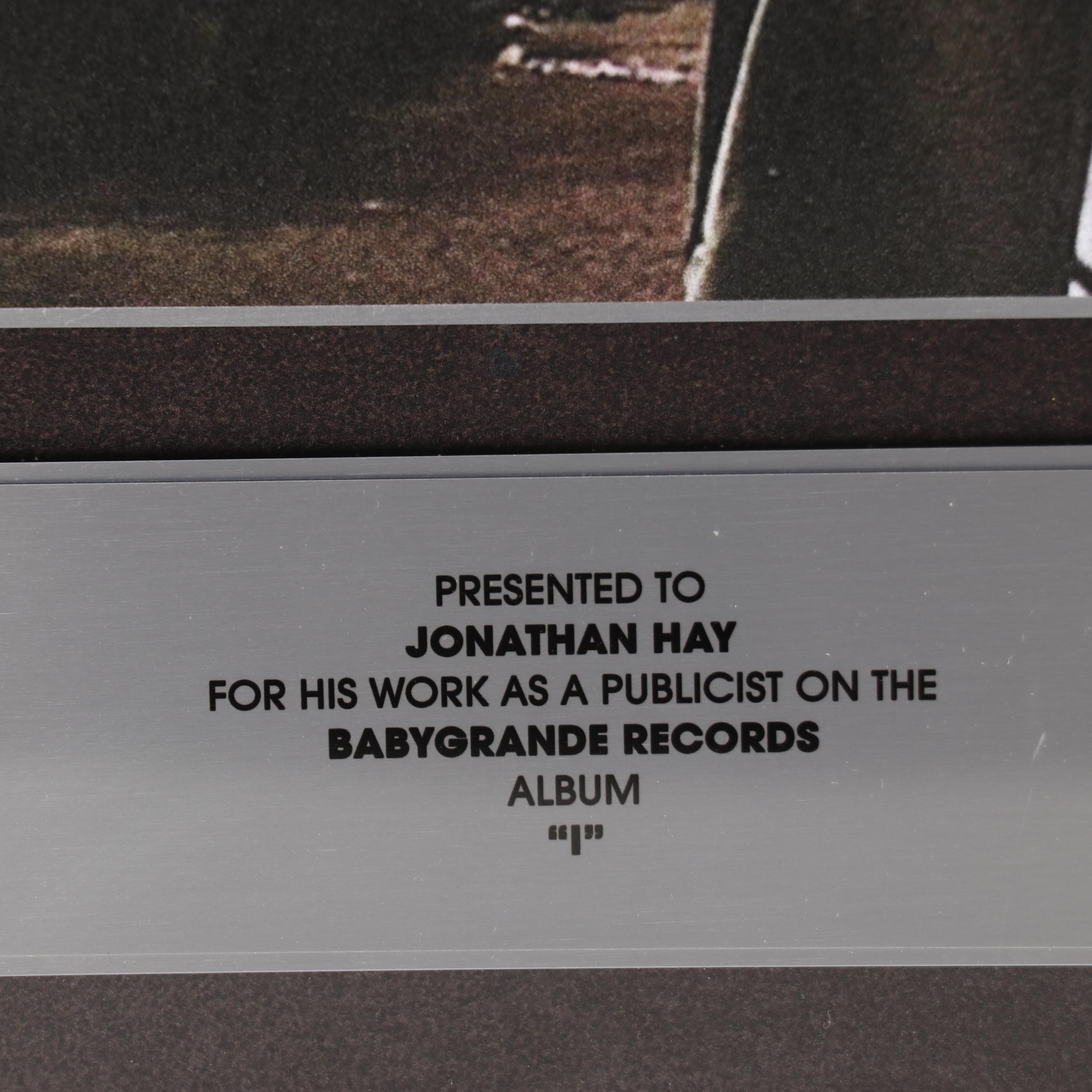 Babygrande Records Award to Publicist Jonathan Hay, for Cilvaringz Album "I"