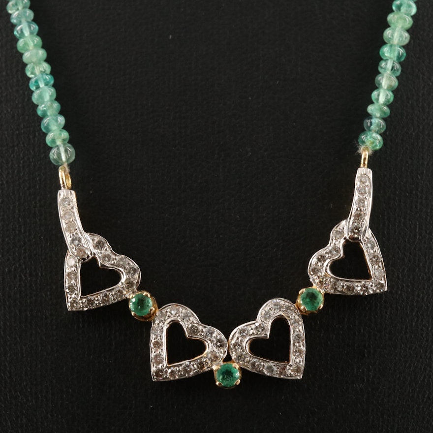 18K Emerald and 1.22 CTW Diamond Four Leaf Clover/Heart Convertible Necklace