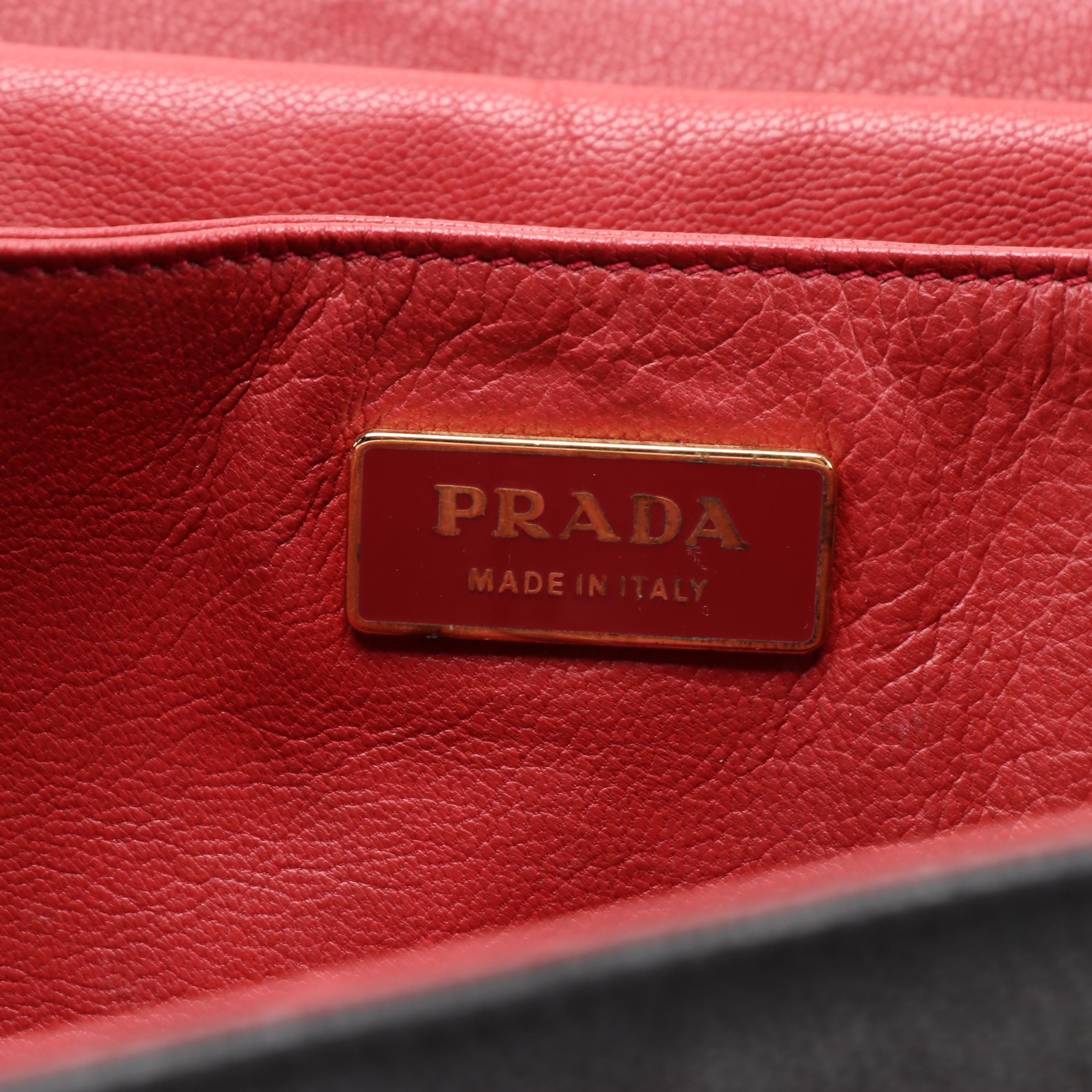 Prada Soutache Embroidered Black Leather Two-Way Clutch