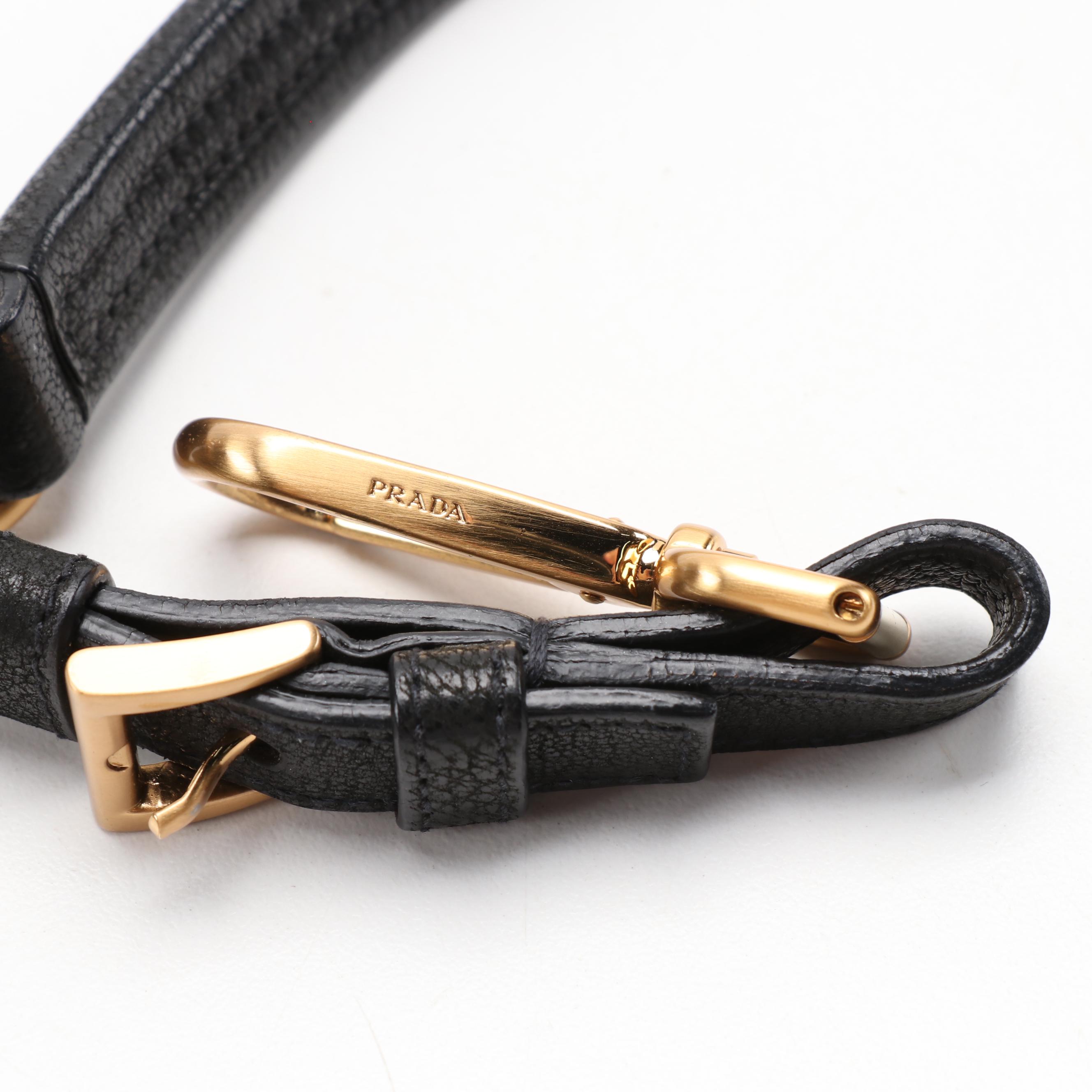 Prada Soutache Embroidered Black Leather Two-Way Clutch