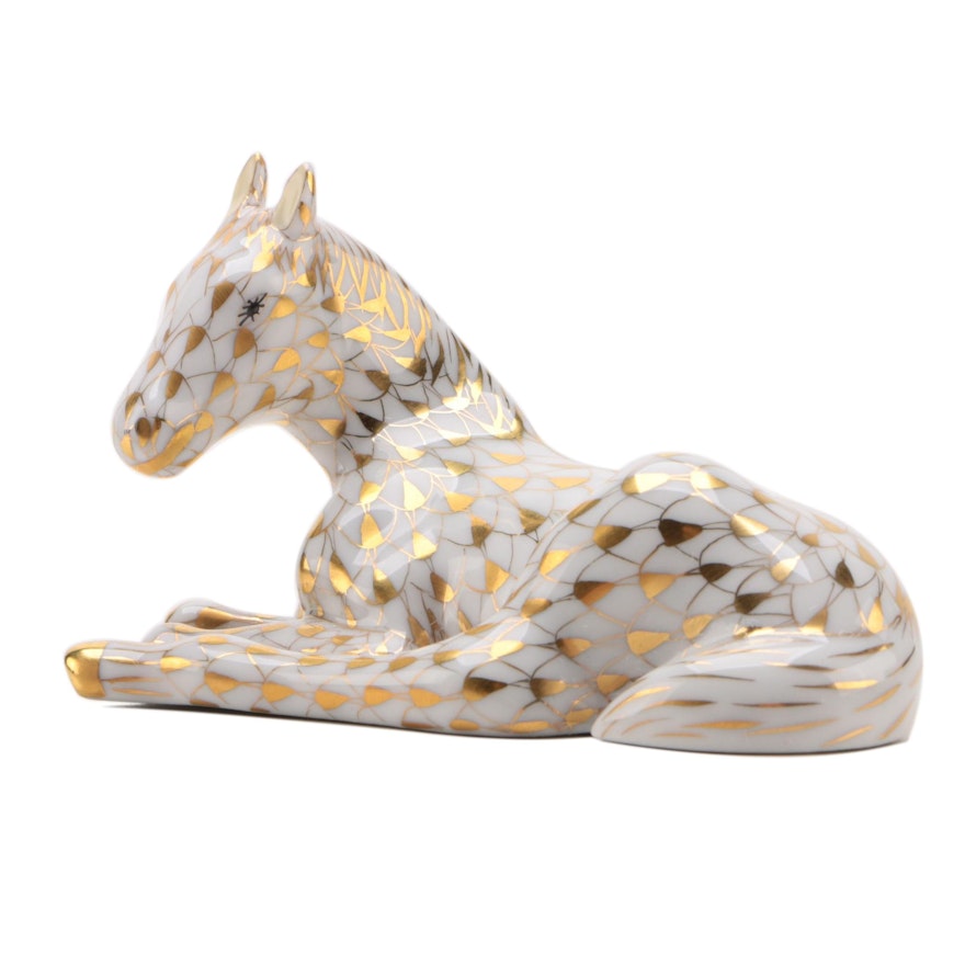 Herend Guild Gold Fishnet "Foal" Porcelain Figurine, April 1998