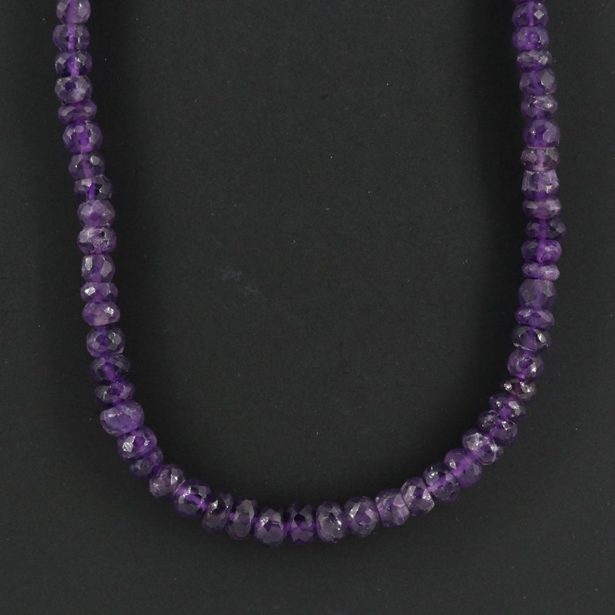 Amethyst Bead Necklace with Sterling Silver Clasp