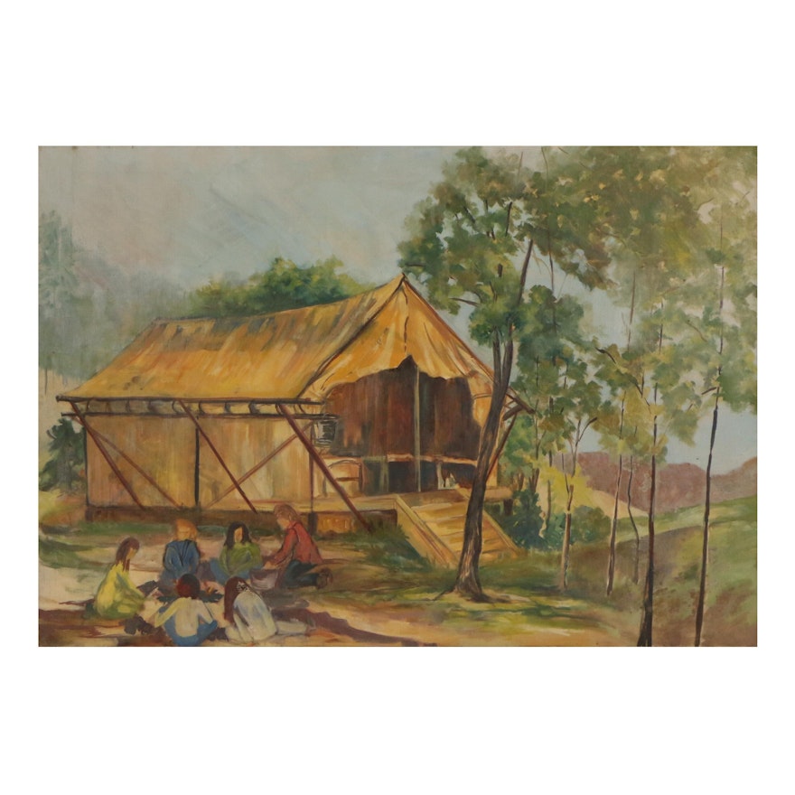Oil Painting of Camp Scene