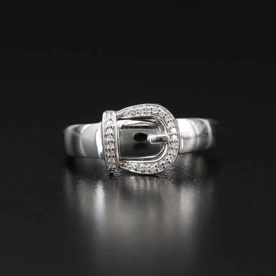 Sterling Silver Diamond Buckle Ring