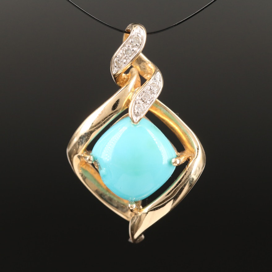 14K Imitation Turquoise and Diamond Twisted Pendant